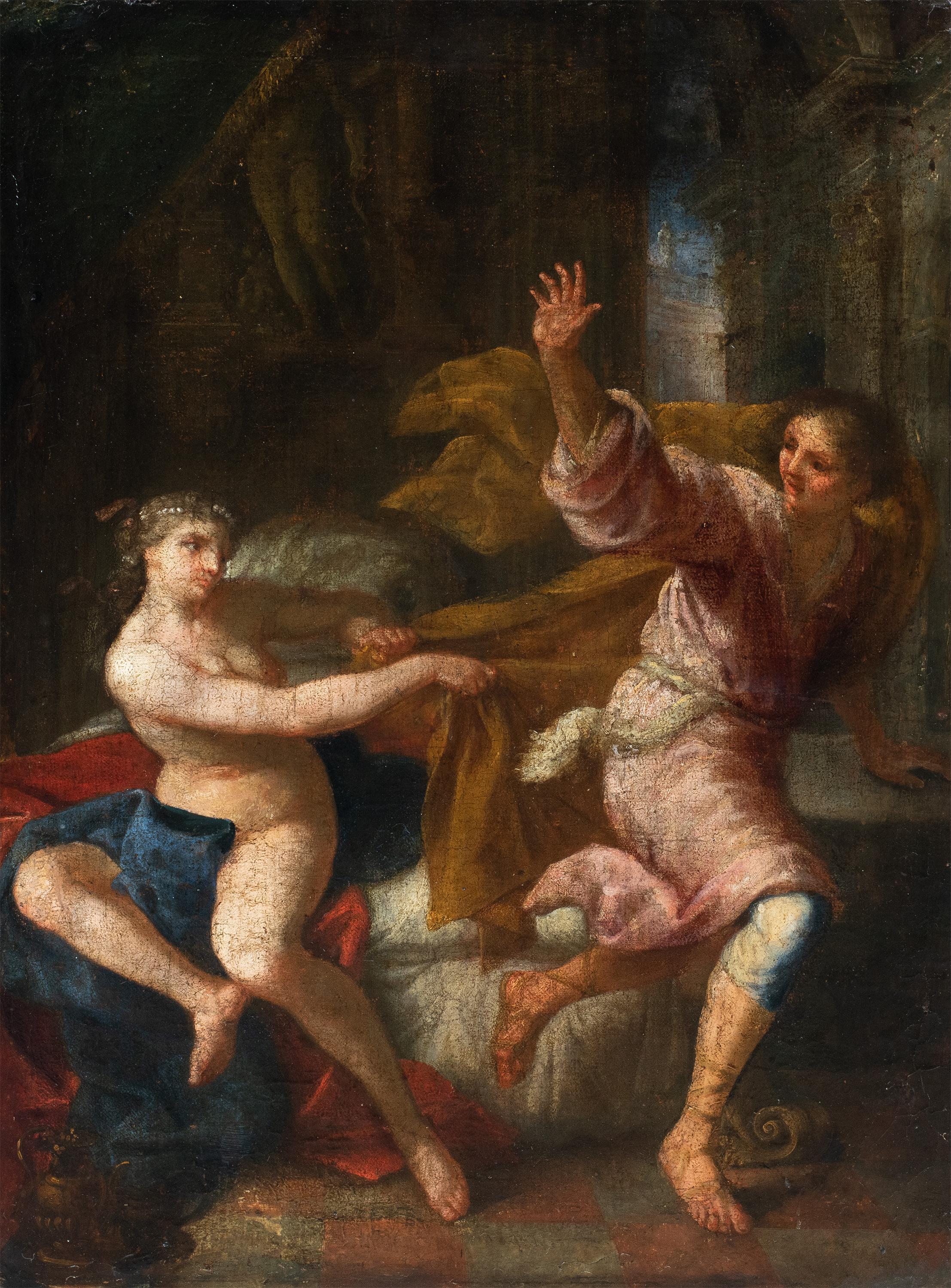 Figurative Painting di Unknown - Pittore barocco napoletano - Pittura di figura del XVII secolo - Joseph Potifar moglie
