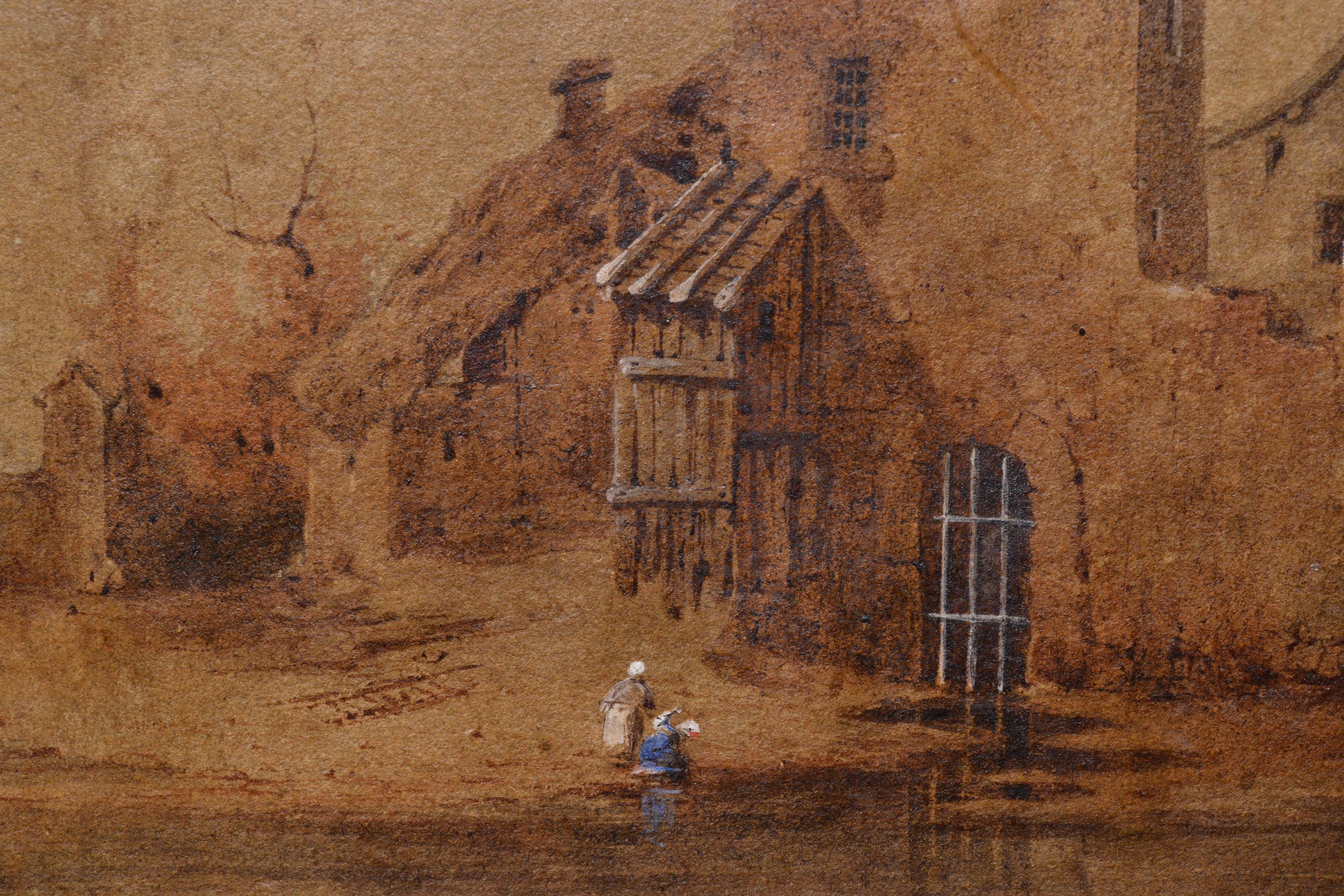 Pintura barroca al óleo grisalla sobre papel del Viejo Maestro de finales del siglo XVII 1