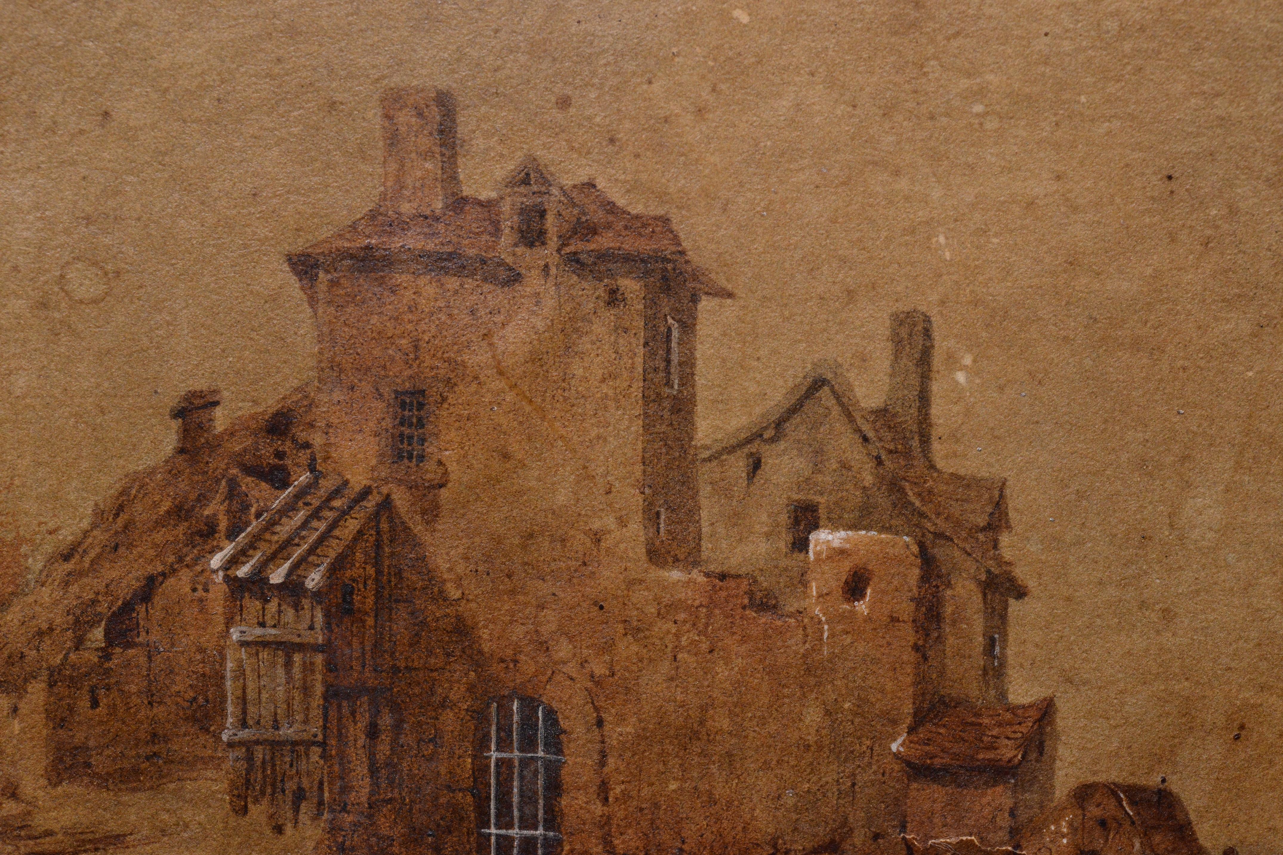 Pintura barroca al óleo grisalla sobre papel del Viejo Maestro de finales del siglo XVII 2