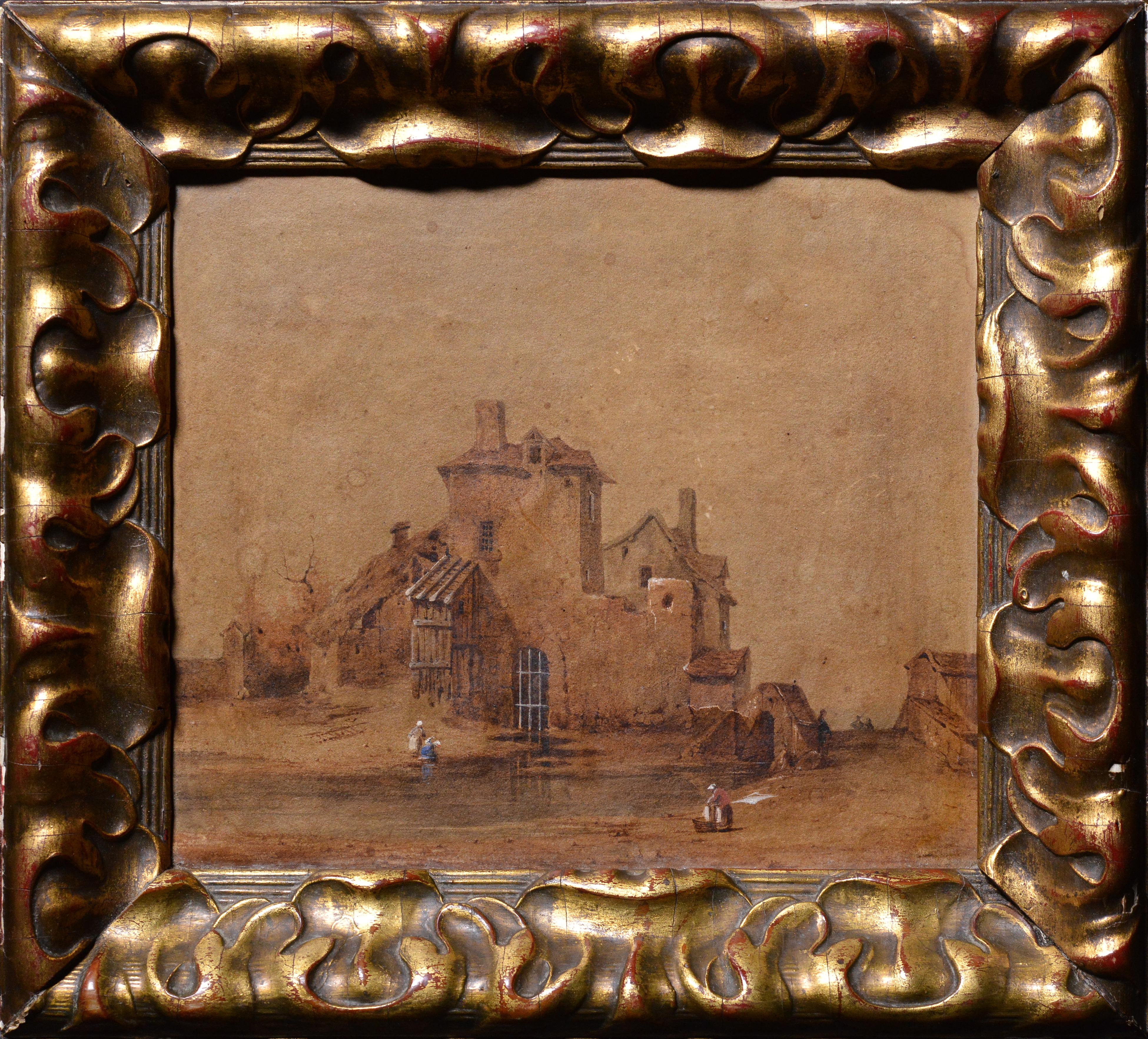 Unknown Landscape Painting - Baroque Oil Grisaille Painting on Paper by Old Master late 17th century
