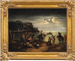 Baroque painter in Naples - late 17th century landscape - Moonlit view 