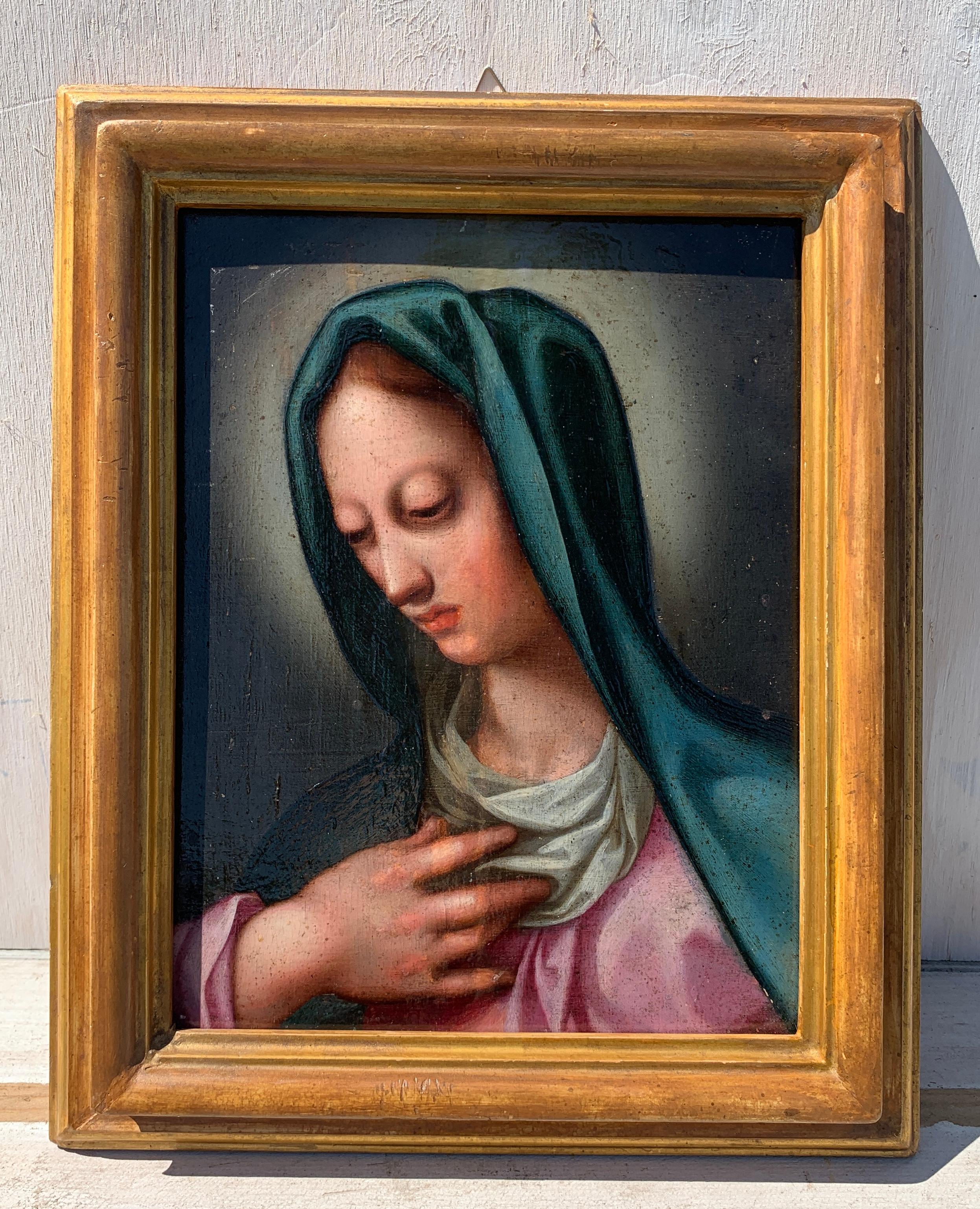 Peintre italien baroque - peinture de figures du XVIIe siècle - Vierge - Huile sur panneau - Painting de Unknown
