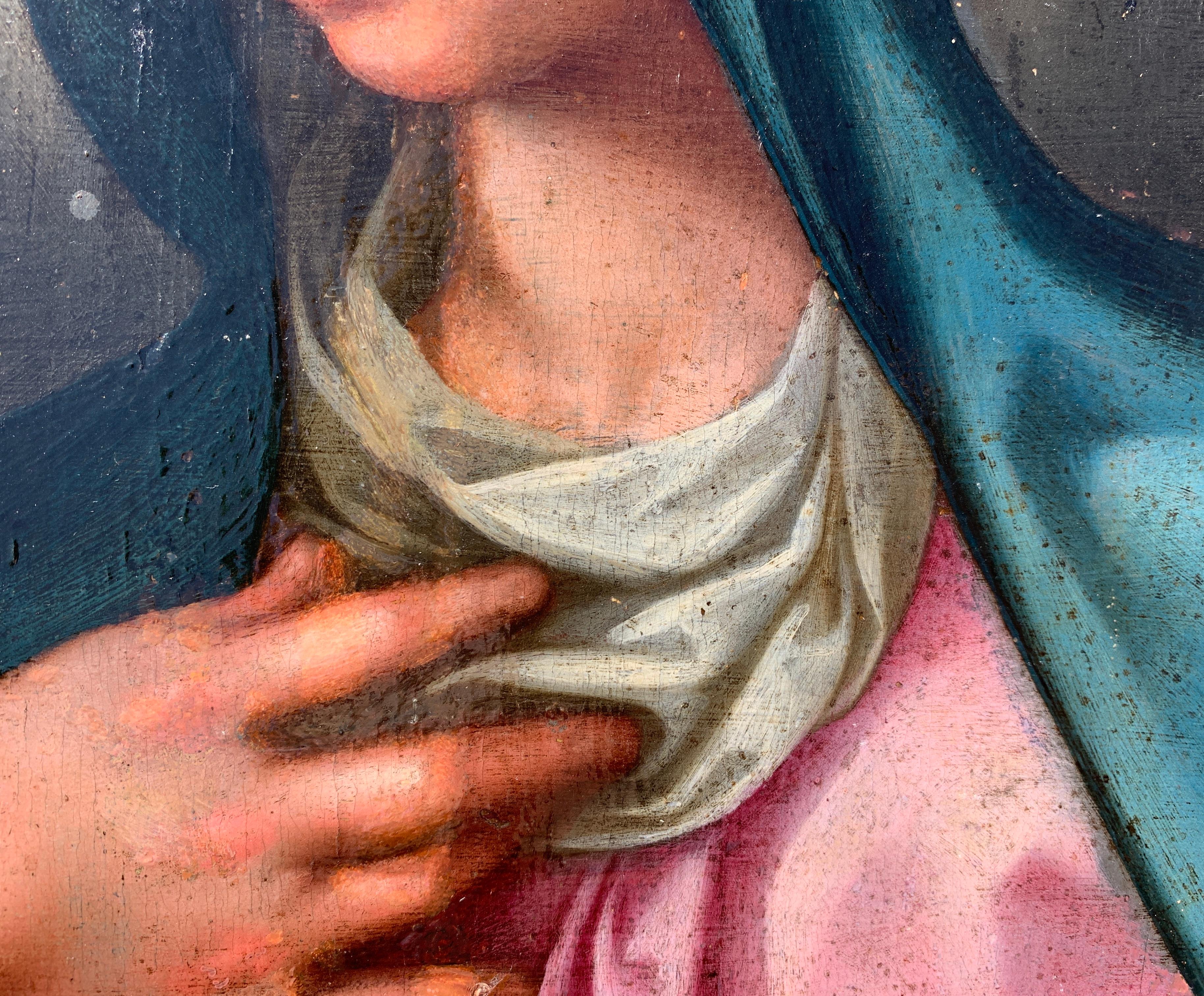 Baroque Italian painter- 17th century figure painting - Virgin - Oil on panel For Sale 1