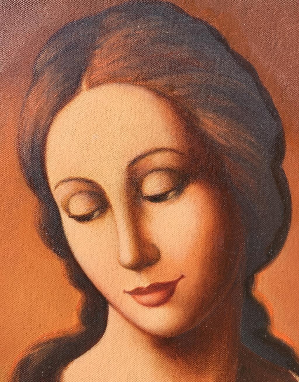Pittore italiano (XIX-XX secolo) - Madonna con Bambino.

50 x 40 cm senza cornice, 69 x 59 cm con cornice.

Antico dipinto a olio su tela, in una cornice di legno.

Rapporto sulle condizioni: Tela foderata. Buone condizioni della superficie