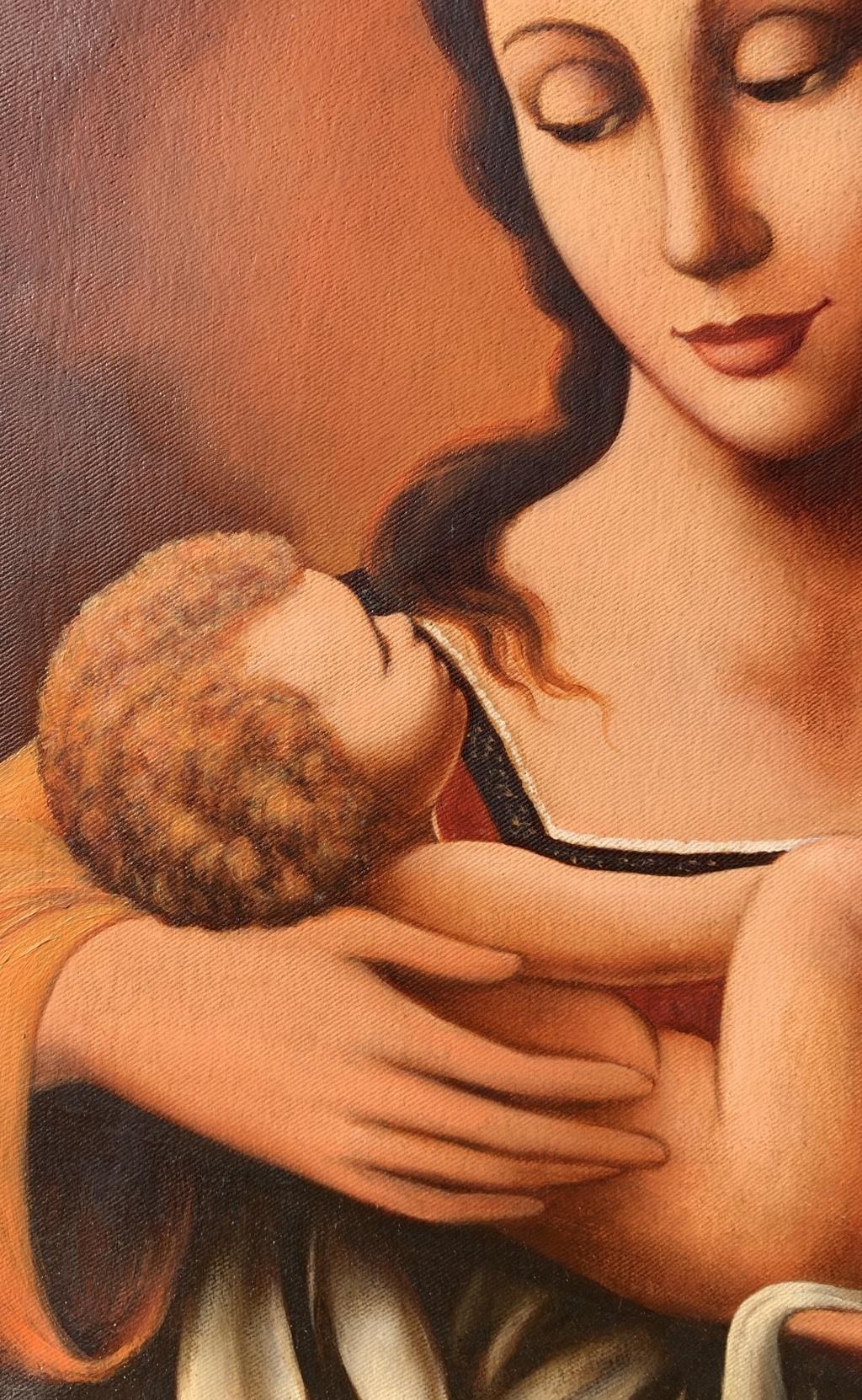 Pittore italiano di stile barocco - Dipinto di figura del 19-20° secolo - Vergine Bambino 1