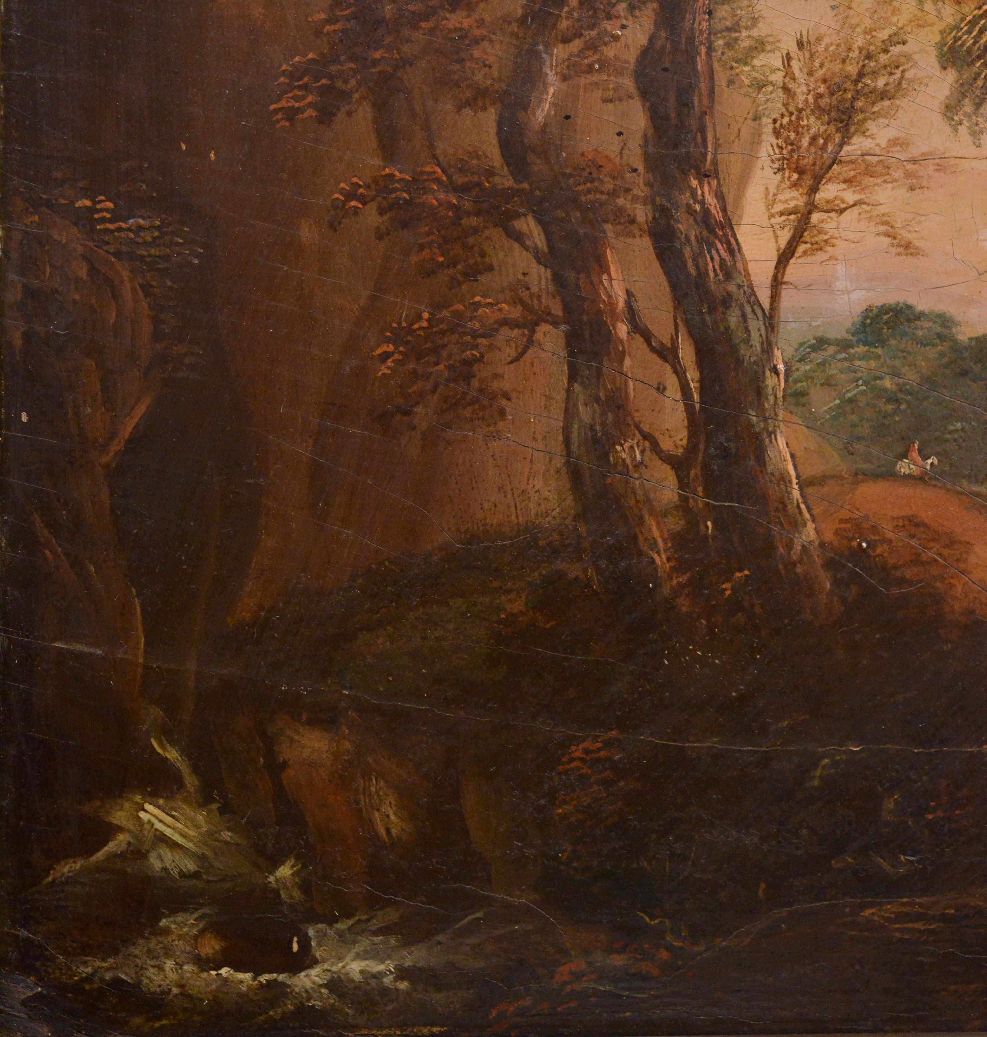 Baroque Sunset Landscape Traveler with Dog and Donkeys 17th Century Oil Painting 2