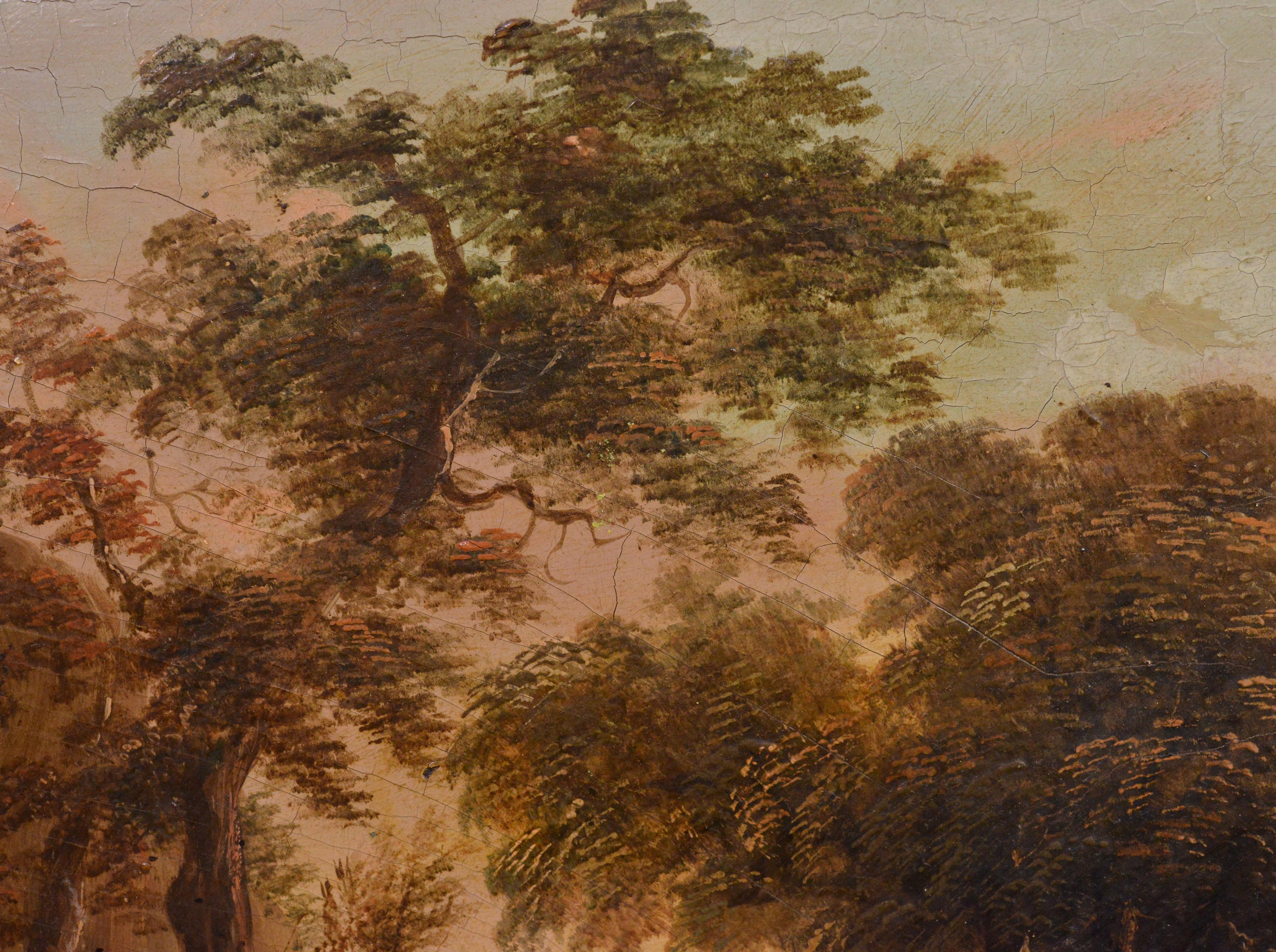 Baroque Sunset Landscape Traveler with Dog and Donkeys 17th Century Oil Painting 4