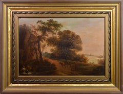 Barocke Sonnenuntergang-Landschaft, Reisender mit Hund und Eseln, Ölgemälde, 17. Jahrhundert
