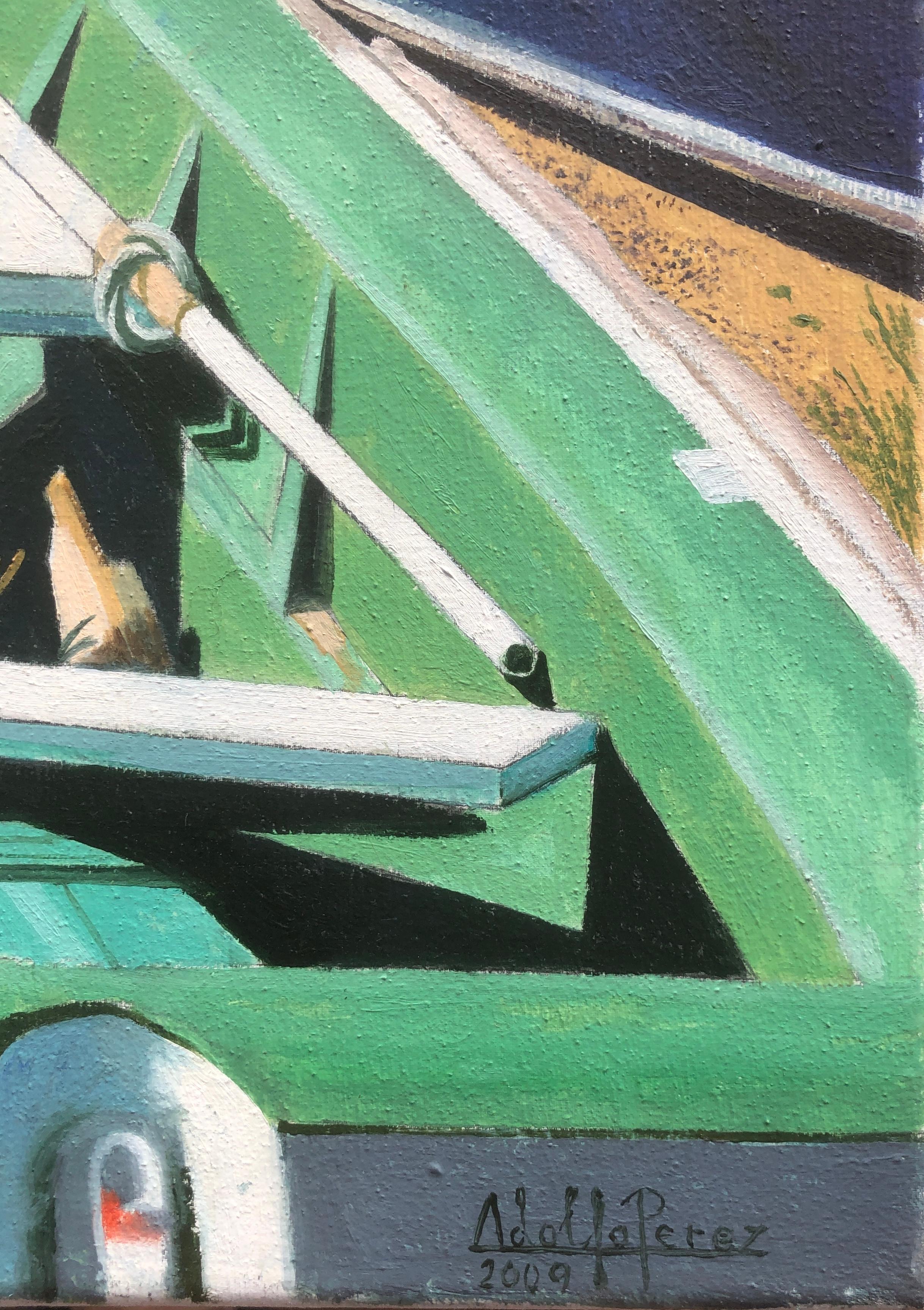 Barreiro Portugal huile sur toile peinture paysage marin plage bateaux - Painting de Unknown