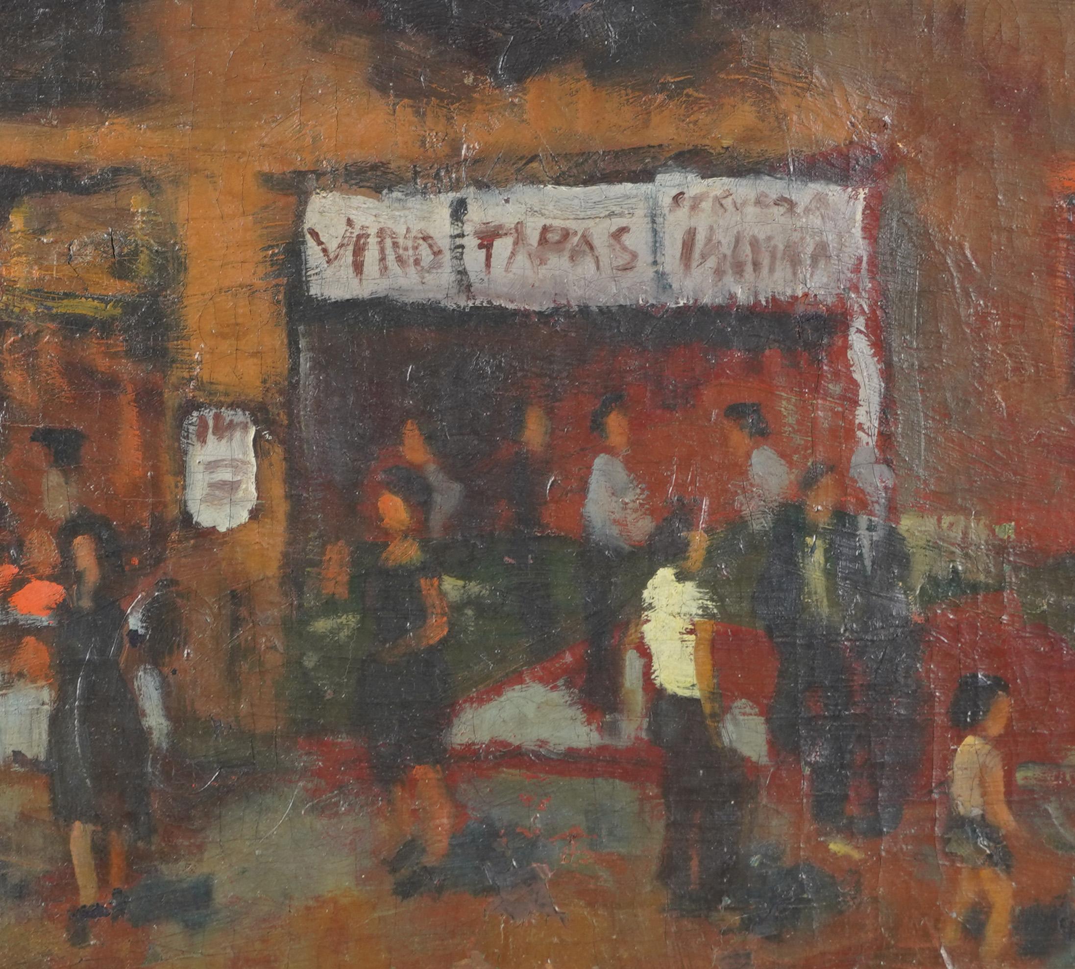 Barrio Chino Barcelona Signed Antique Impressionist Cityscape Ashcan Painting 3