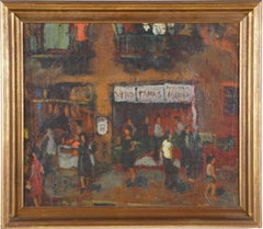 Barrio Chino Barcelona Signed Antique Impressionist Cityscape Ashcan Painting