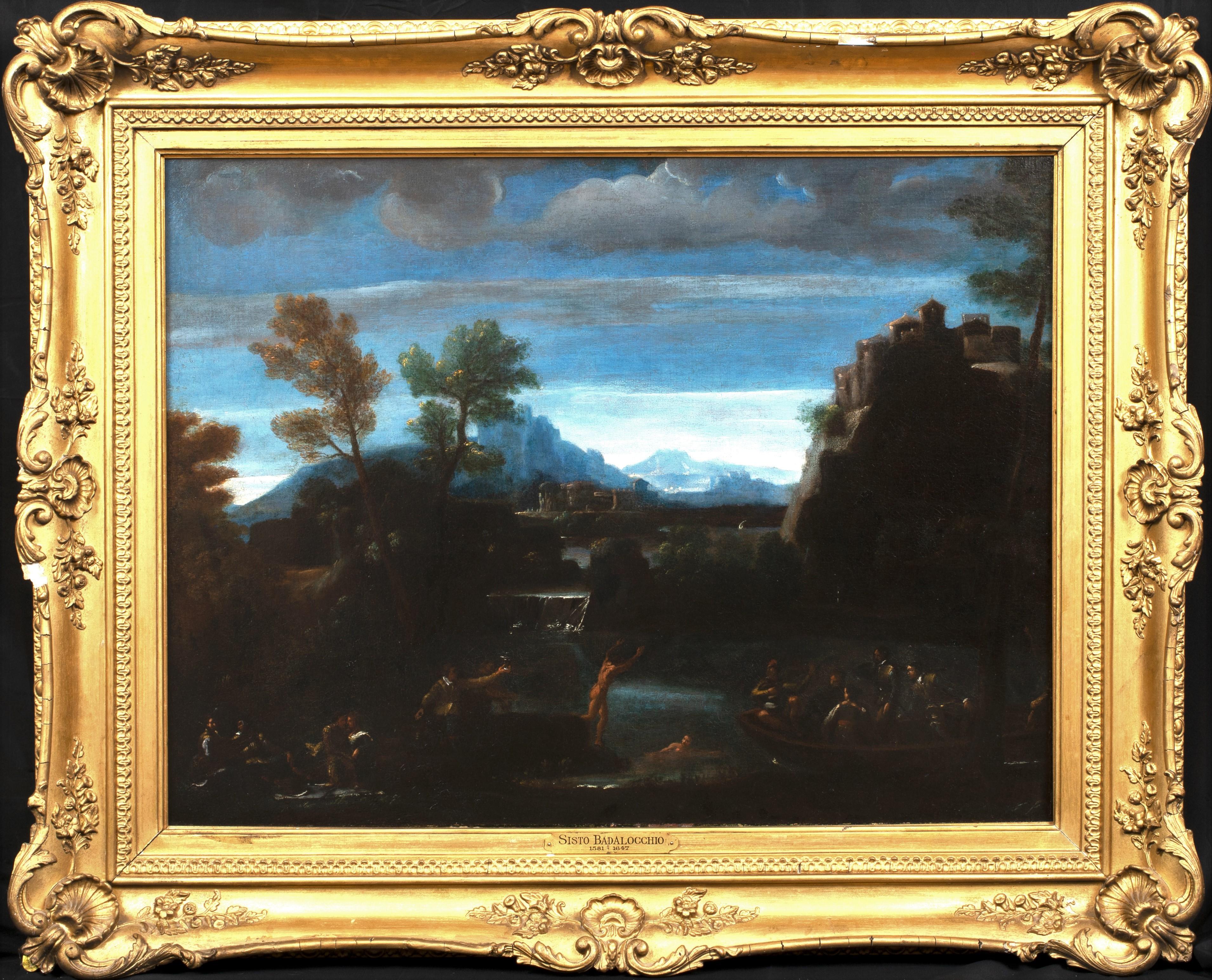 Unknown Portrait Painting - Bathers On A Mountainous River Landscape, 17th Century