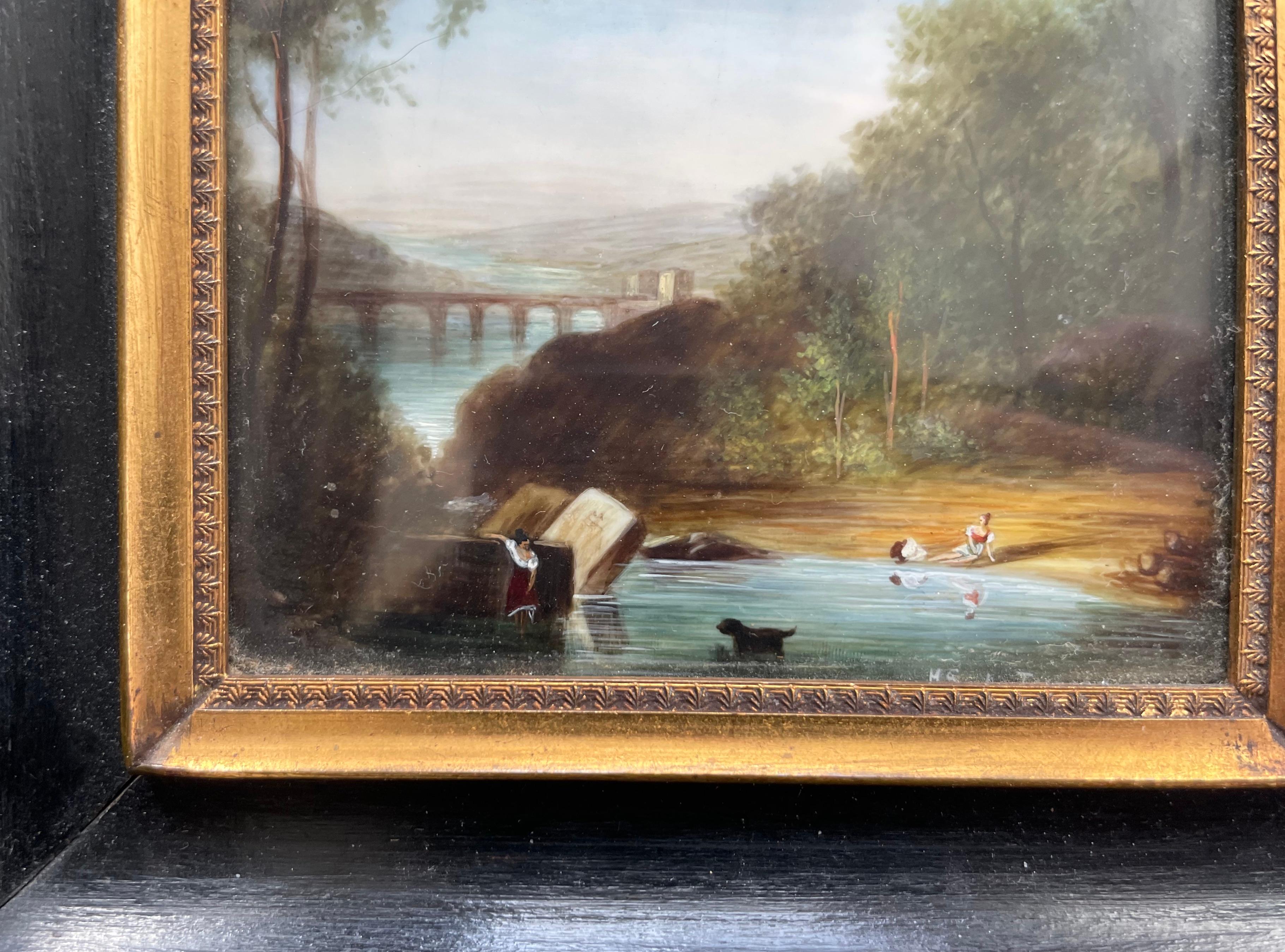 Escena de baño, Pintura en miniatura - Figurative Painting Negro de Unknown