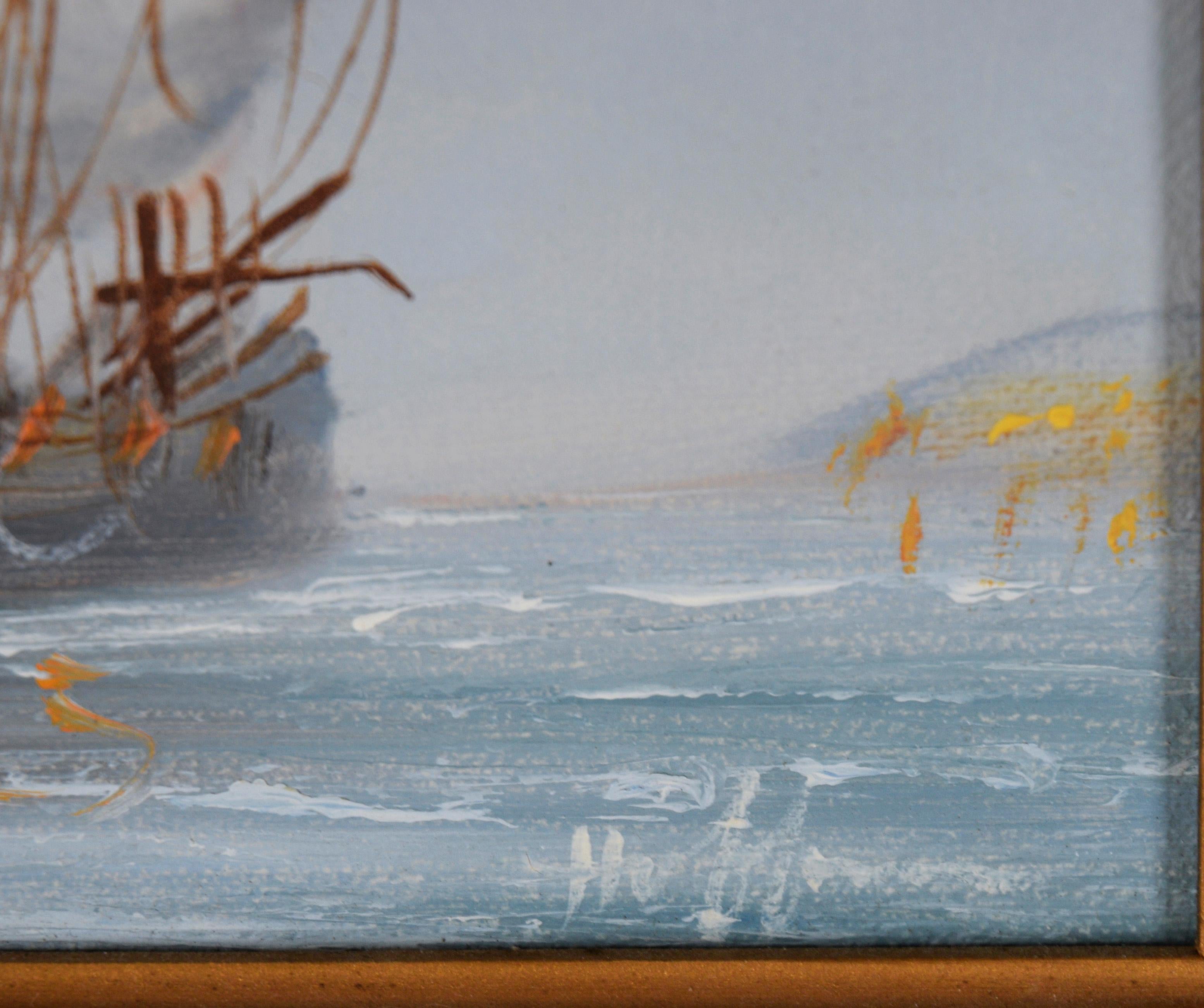 Bataille de l'USS Constitution - Huile originale sur toile en vente 1