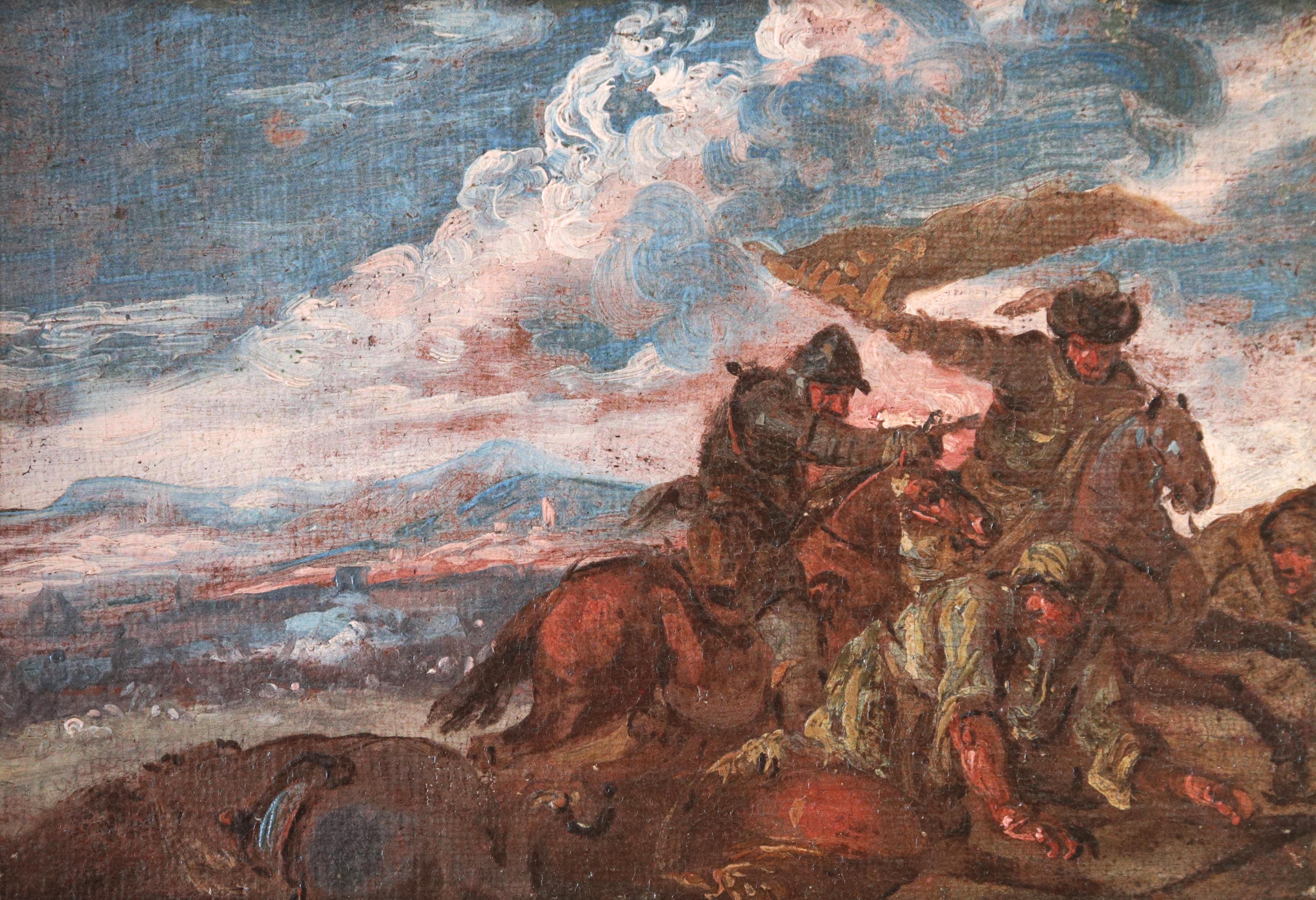 Battle piece painting with two rider soldiers  - Painting by Unknown