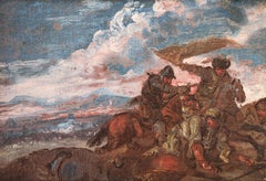 Battle piece painting with two rider soldiers