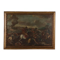 Antique Battle Scene Large Oil on Canvas 17th Century