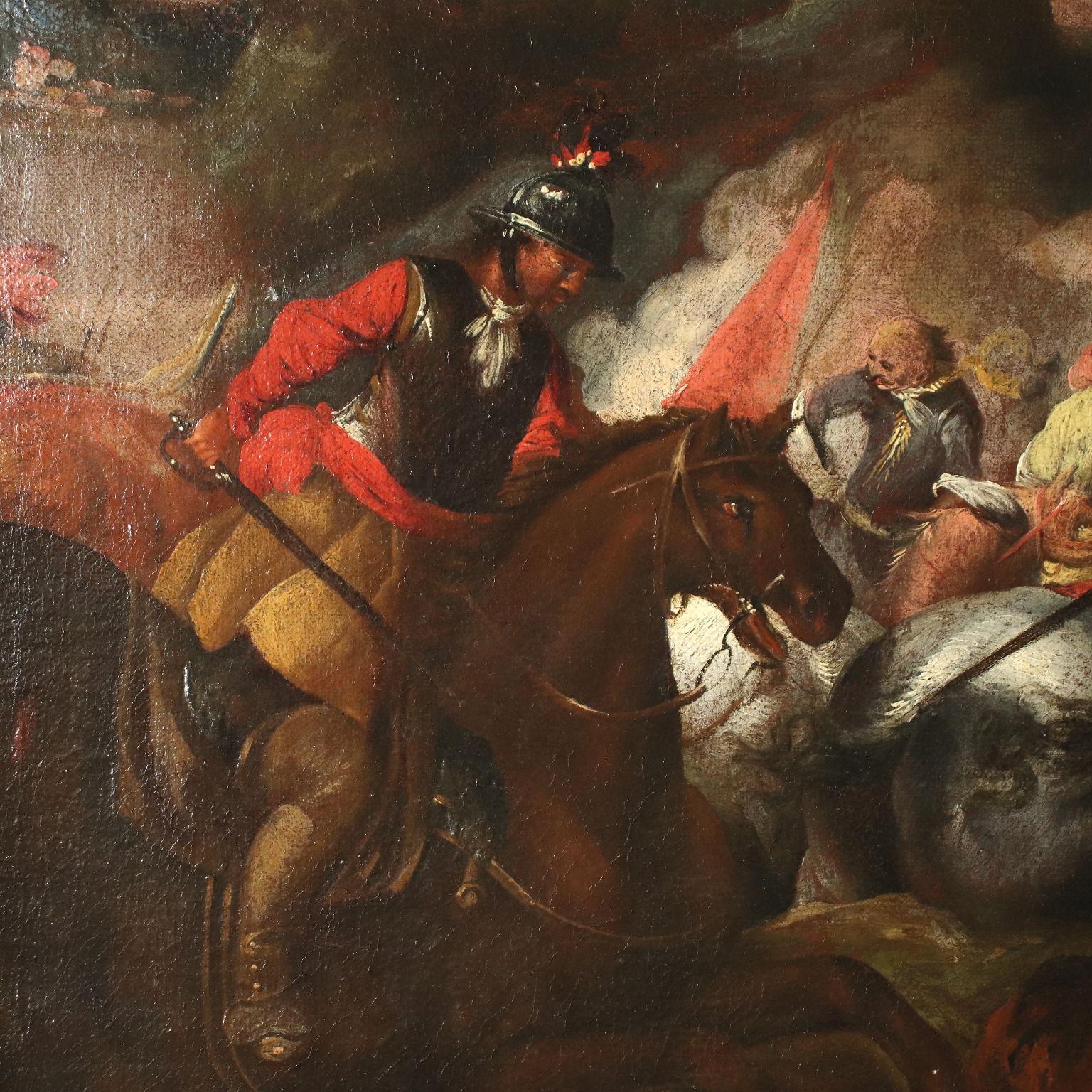 Battle Scene Oil On Canvas 17th 18th Century - Other Art Style Painting by Unknown