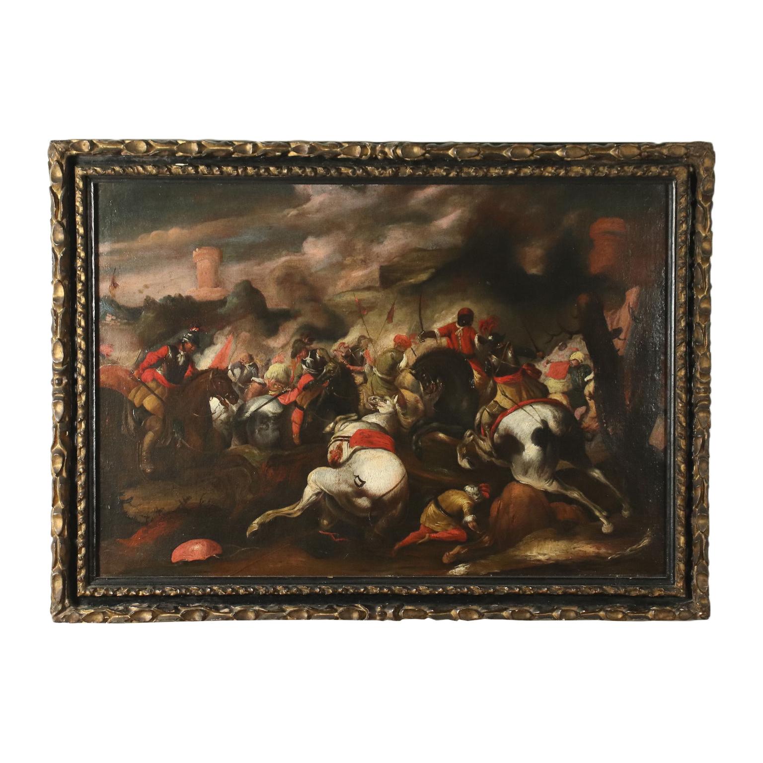 Unknown Figurative Painting - Battle Scene Oil On Canvas 17th 18th Century