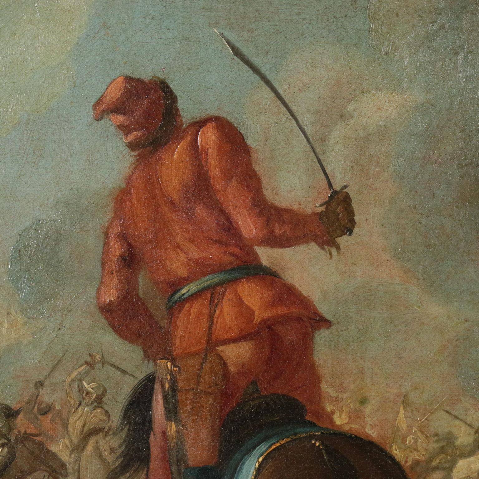 Escena de batalla Óleo sobre lienzo Siglo XVII - Figurative Painting Marrón de Unknown