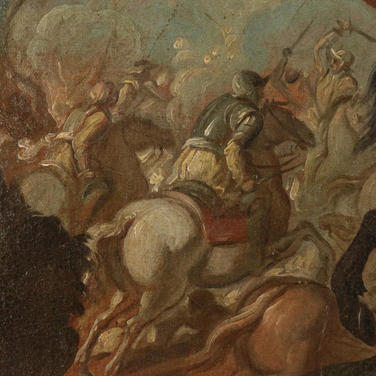 Battle Scene Oil On Canvas 17th Century For Sale 1