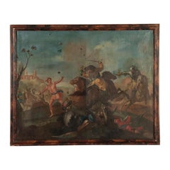 Battle Scene Oil On Canvas 17th Century
