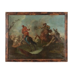 Vintage Battle Scene Oil On Canvas 17th Century