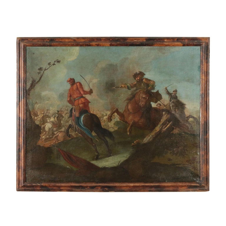 Unknown Figurative Painting - Battle Scene Oil On Canvas 17th Century