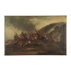 Battle Scene Oil On Canvas 18th Century