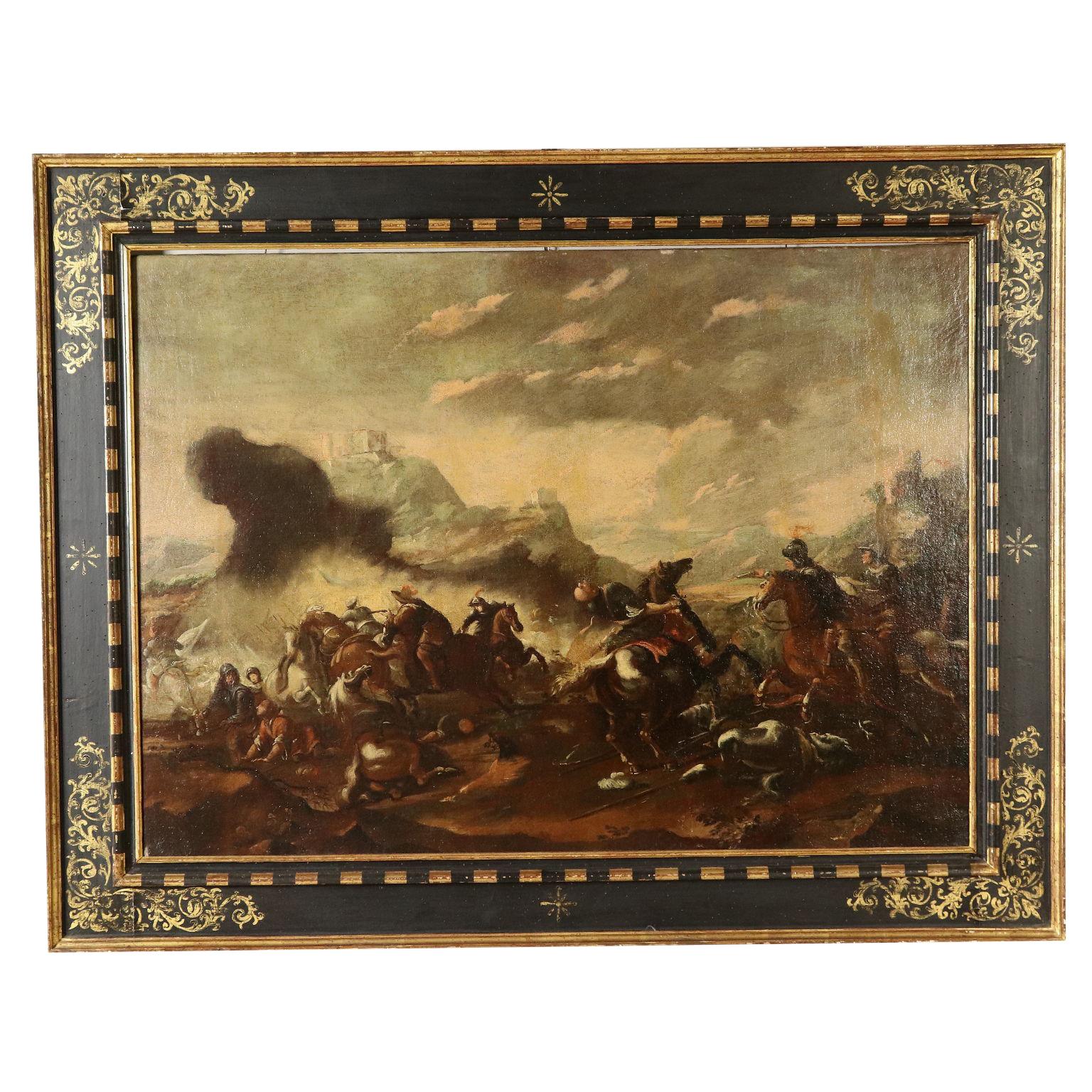 Unknown Landscape Painting - Battle Scene Oil on Canvas Late 17th Century