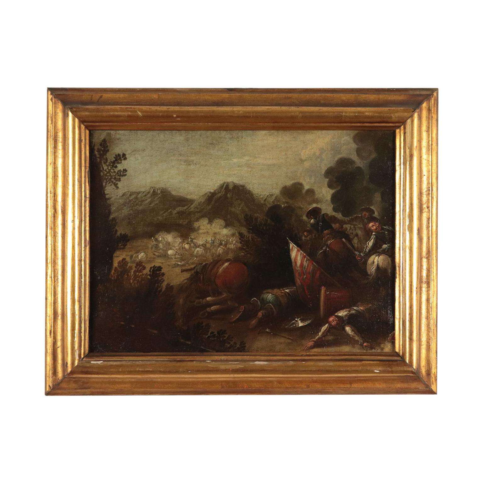 Unknown Figurative Painting - Battle Scene, Oil on Canvas, Neapolitan School 17th Century Italy 