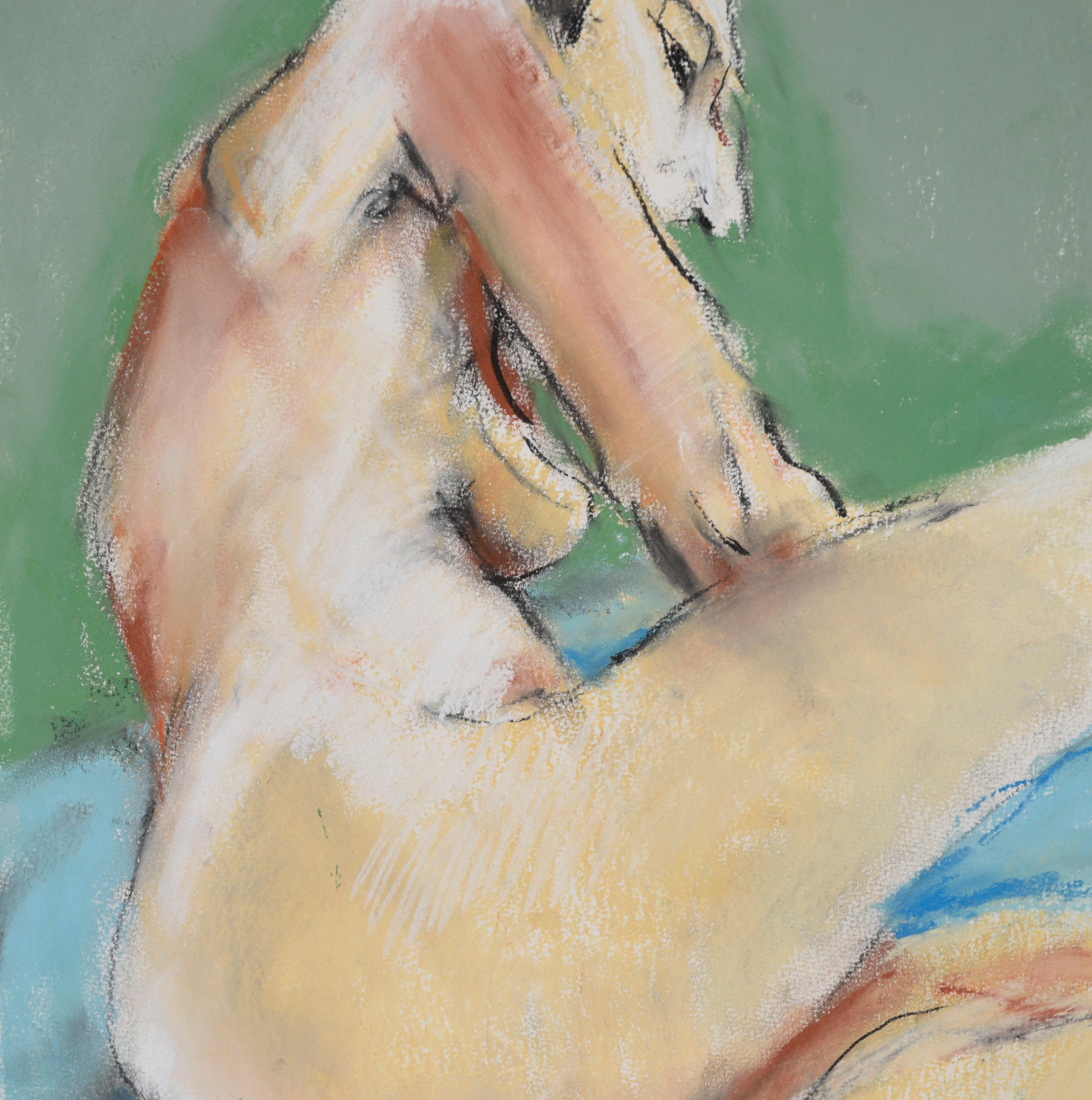Bay Area Abstract Expressionist - Nude Study of A Woman

Abstract expressionist nude study of a brunette woman. The woman is posed, with one leg across the other, leaning on her right hand. She is looking down, her left hand crossed over her knee.