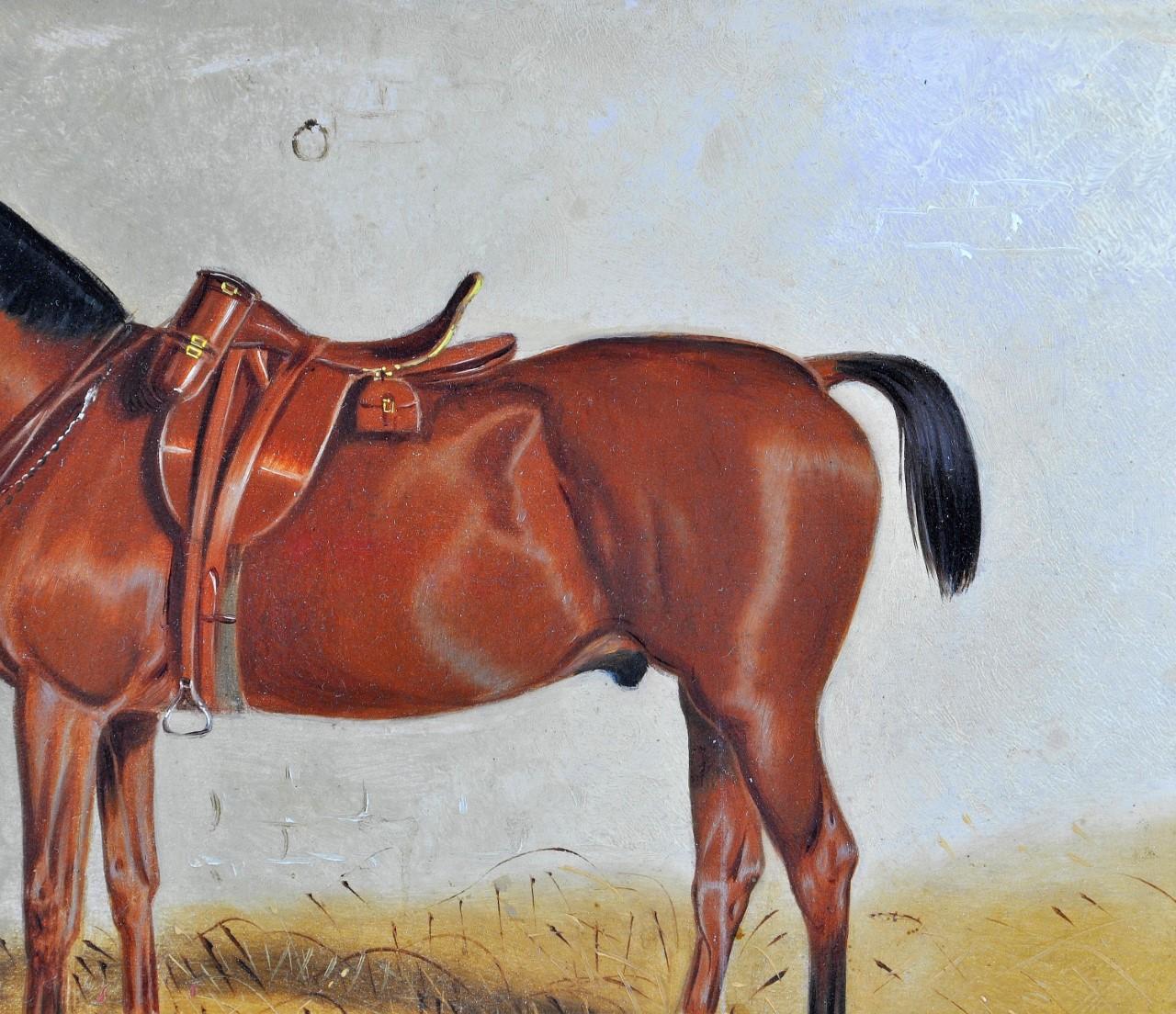 Bay Horse in a Stable - 19th Century Oil on Board Antique Animal Painting 1