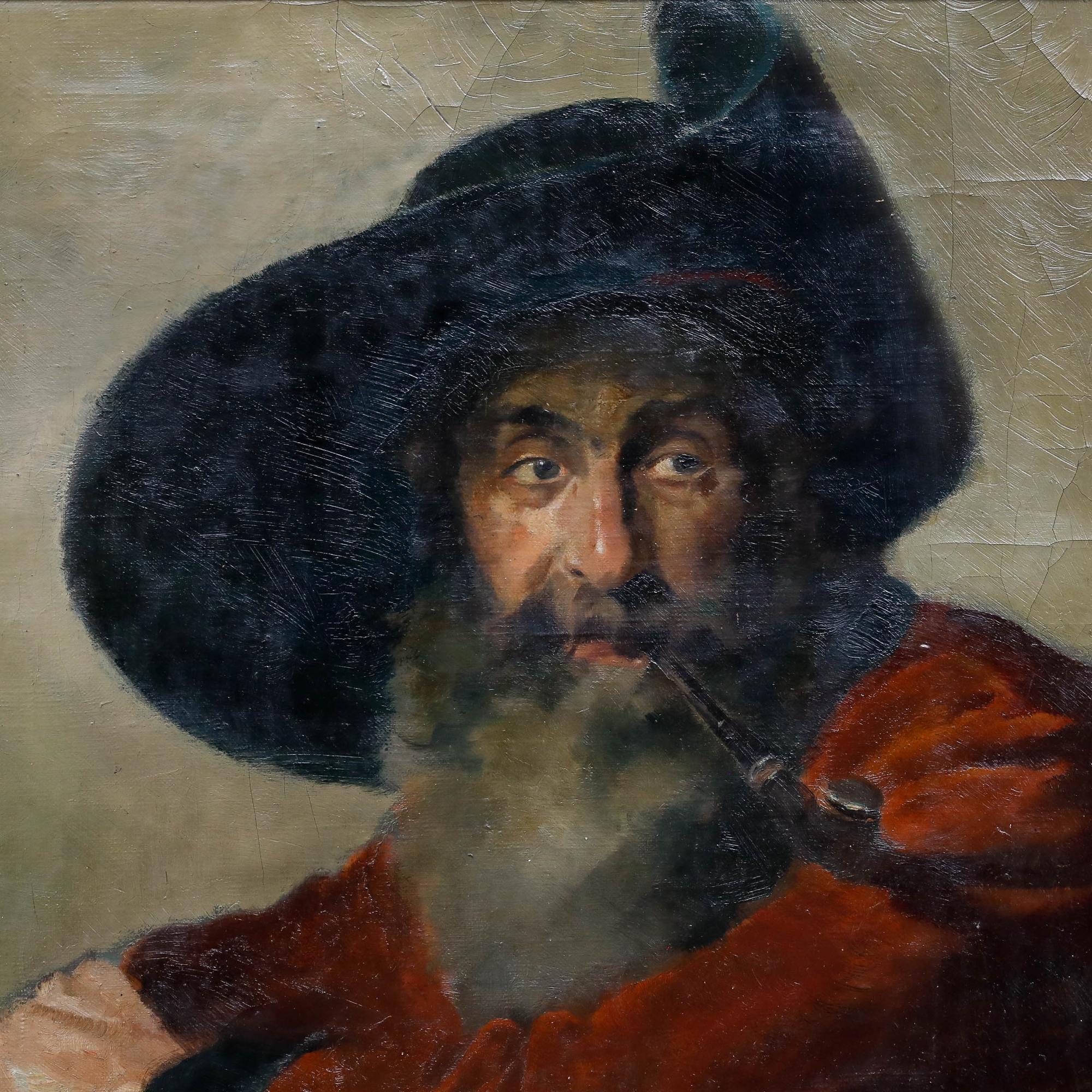Bazel - Framed 1946 Oil, Portrait of a Man with Pipe For Sale 1
