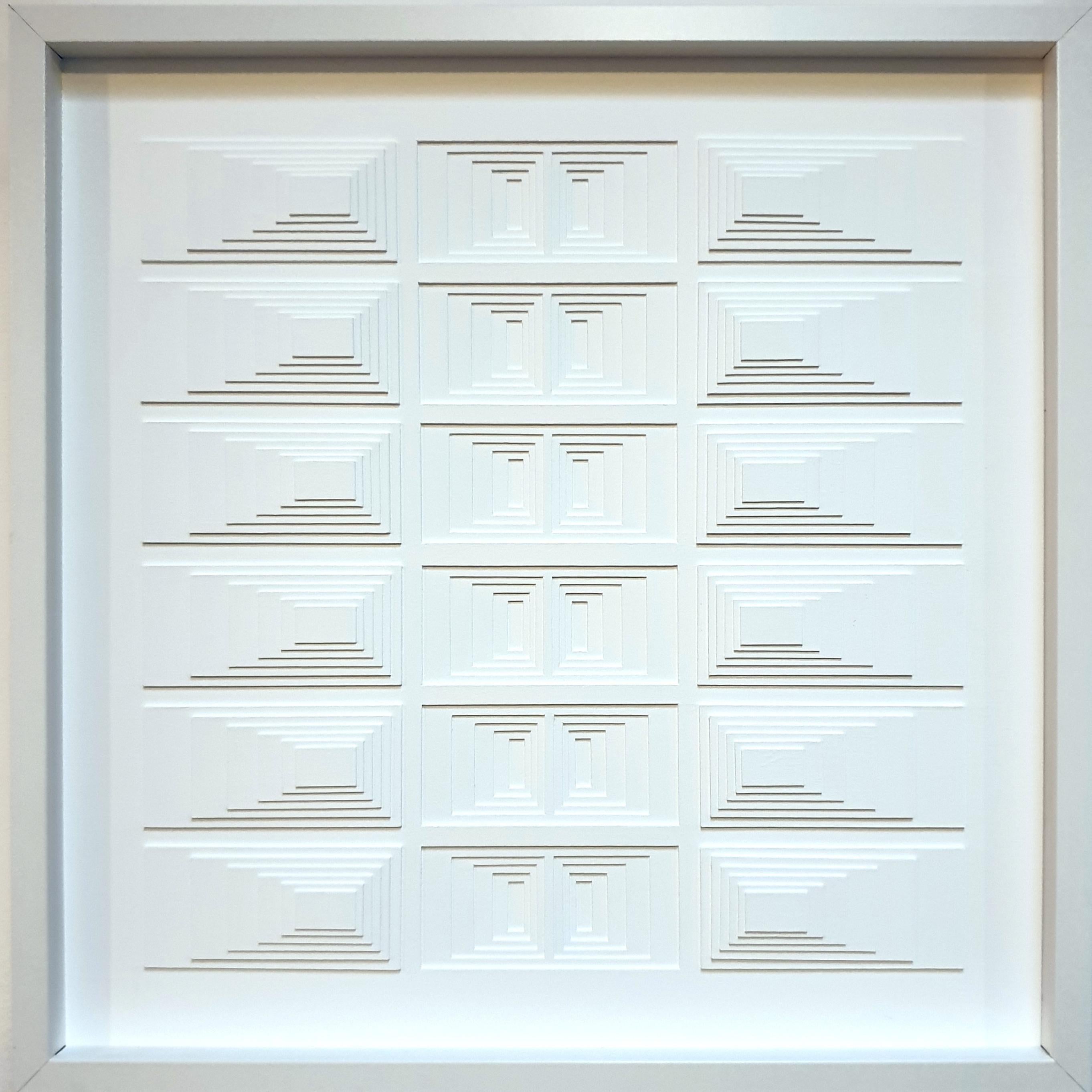 Unknown Abstract Painting - BB10022022 - white contemporary modern abstract geometric painting relief