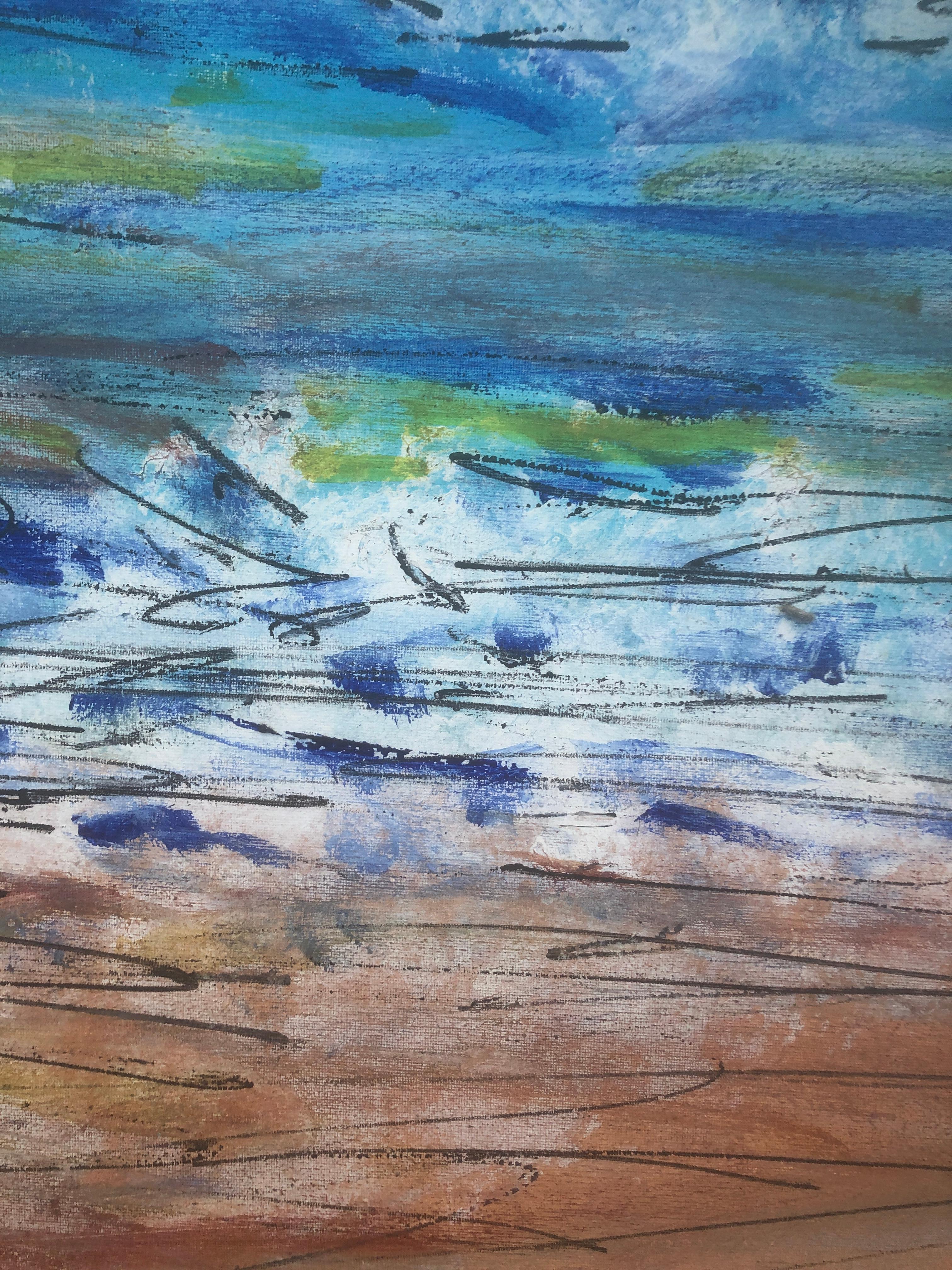 Plage méditerranéenne, paysage marin, huile sur toile - Expressionnisme abstrait Painting par Unknown