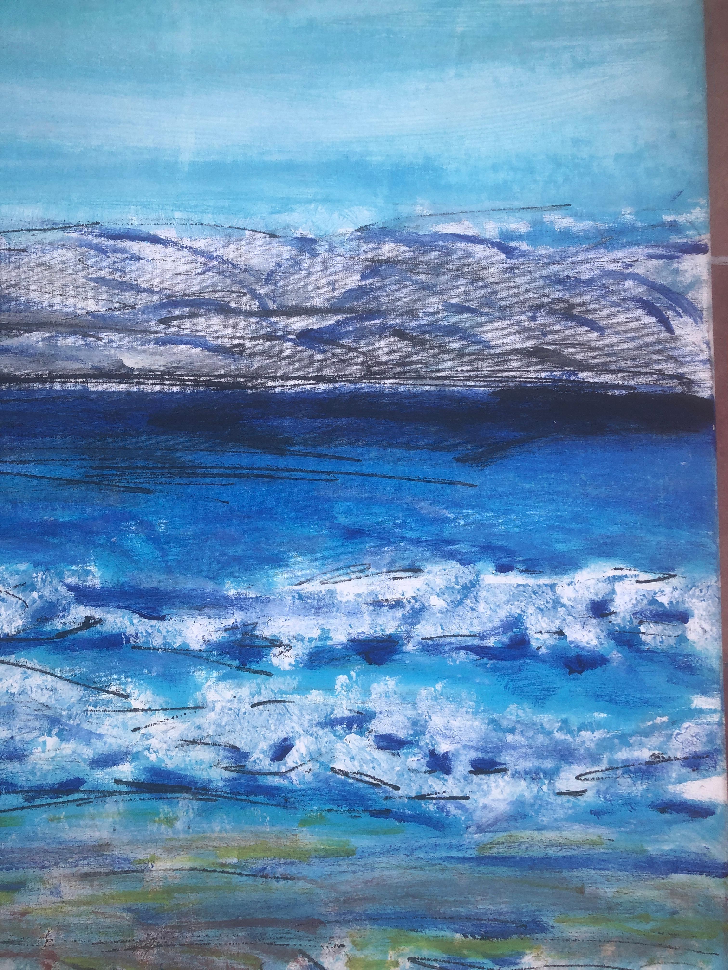 Beach mediterrane Meereslandschaft Öl auf Leinwand Gemälde im Angebot 1