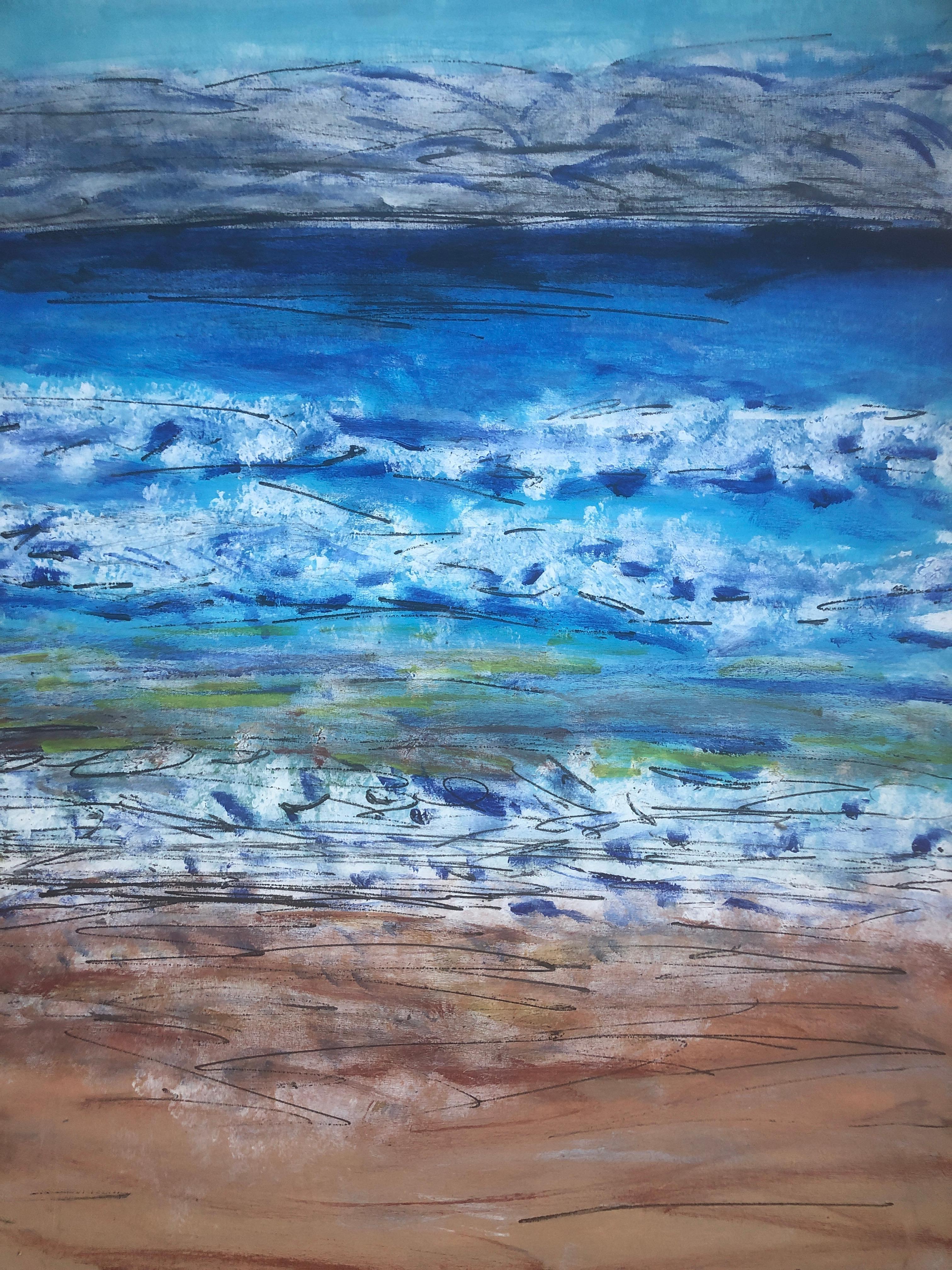 Beach mediterranean seascape oil on canvas painting For Sale 2