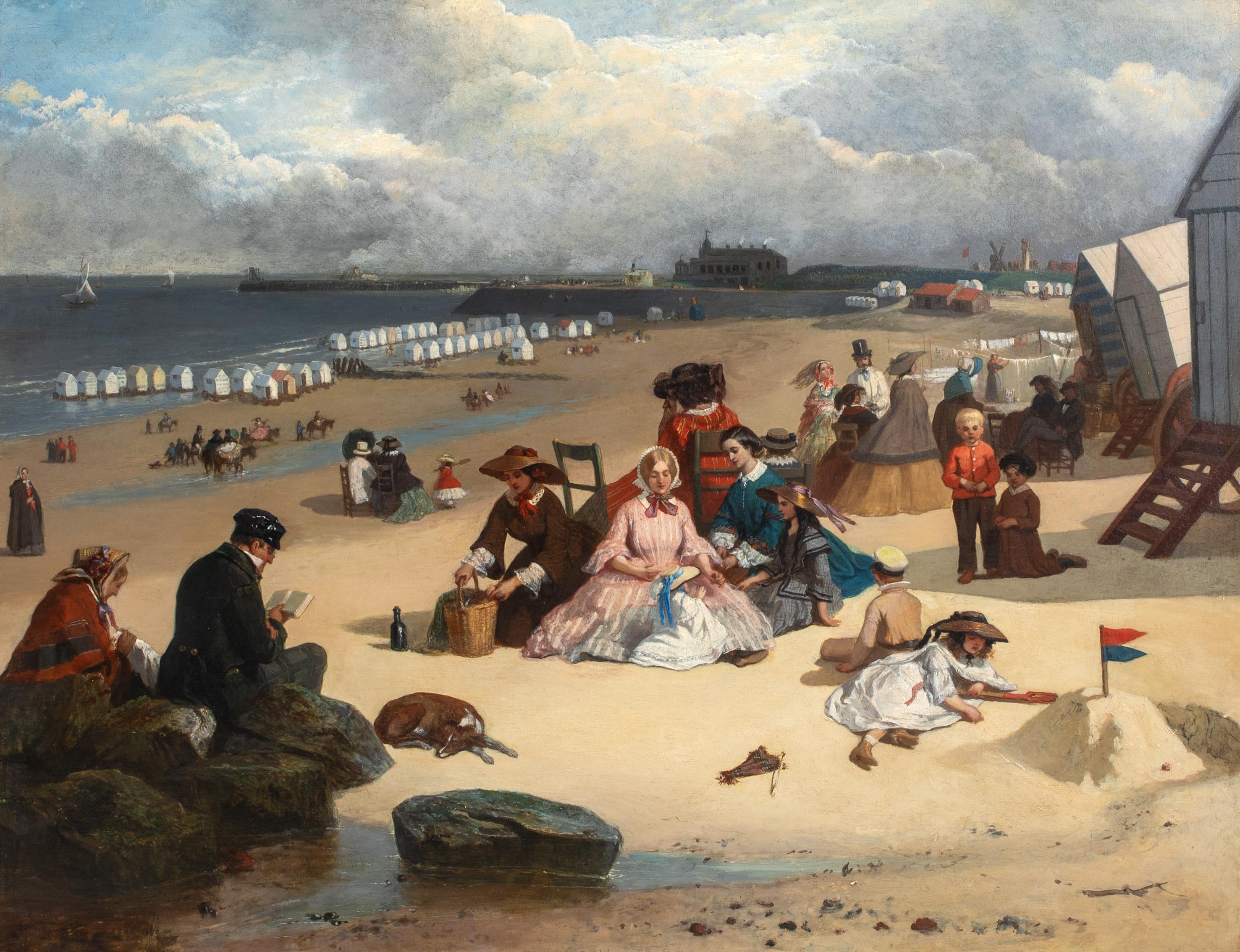 Beach Scene, Littlehampton, West Sussex, 19th Century  by JOHN EYRES (1857-1889) - Brown Landscape Painting by Unknown