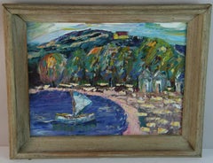 Beach Scene Oil Impasto "Cabanas on the French Riviera"