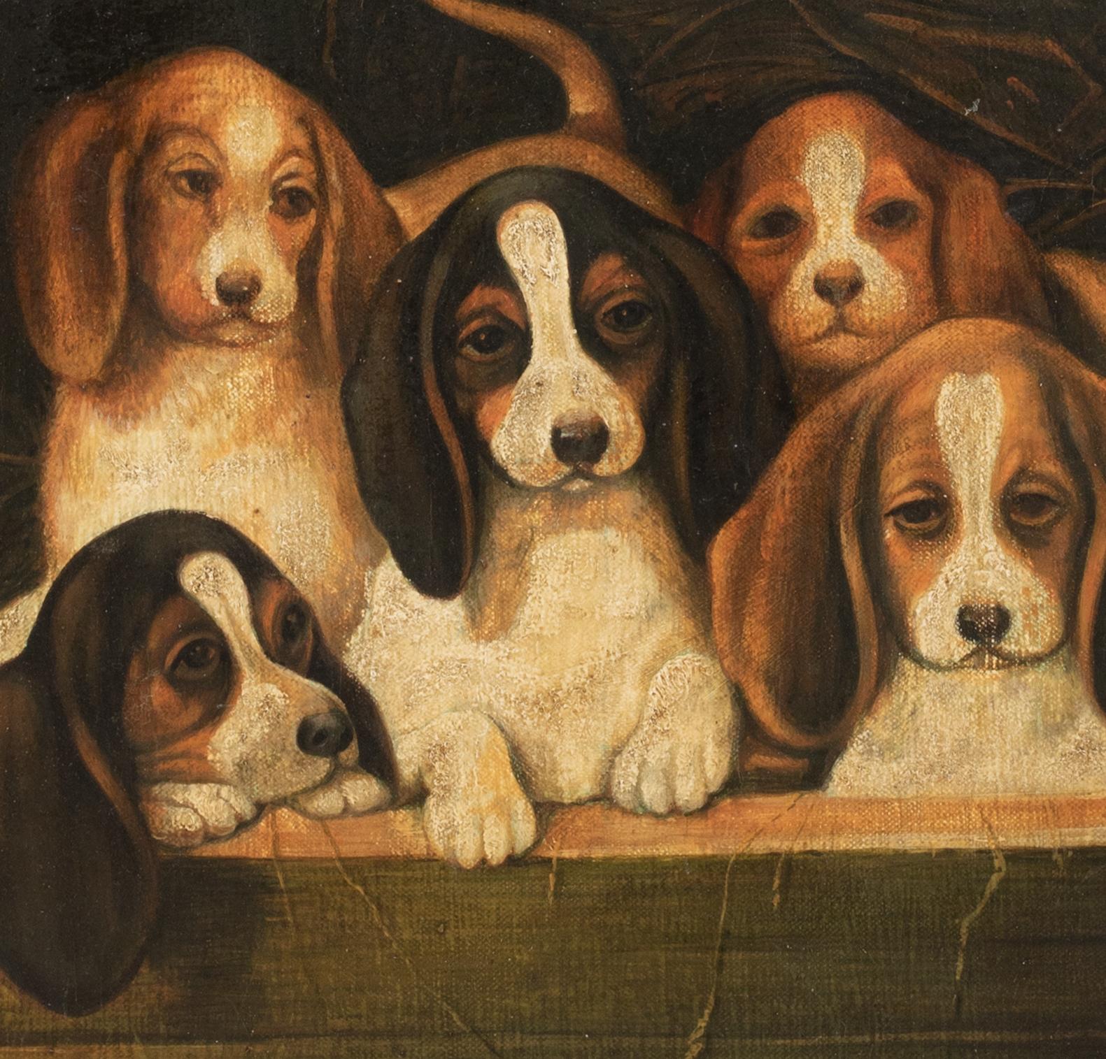 Beagle Puppies In A Kennel, 19th Century  English School For Sale 2