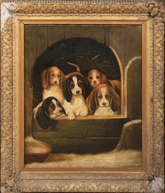 Beagle-Puppies in einem Kennel, 19. Jahrhundert  Englische Schule