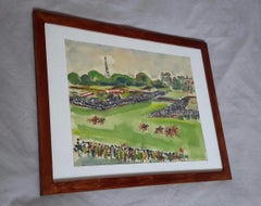 Beautiful 1930's French Watercolor " Hippodrome d'Auteuil "