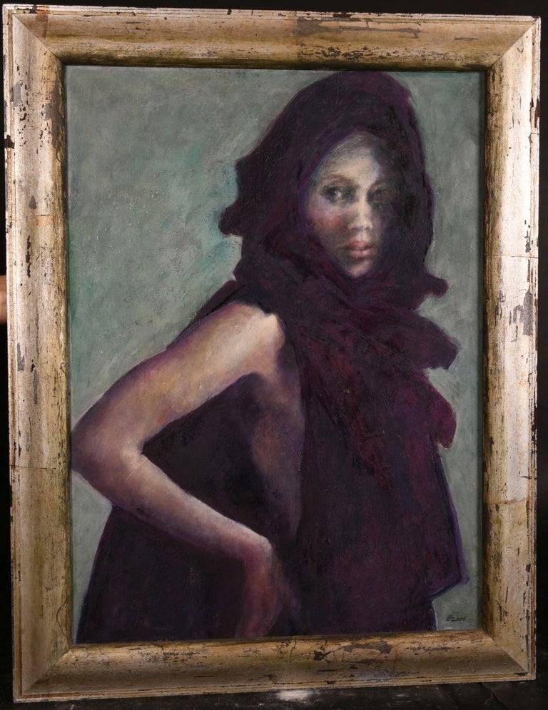 BEAUTIFUL CONTEMPORARY BRITISH PORTRAIT OF SEMI-NUDE LADY - LARGE FRAMED OIL - Painting by Unknown