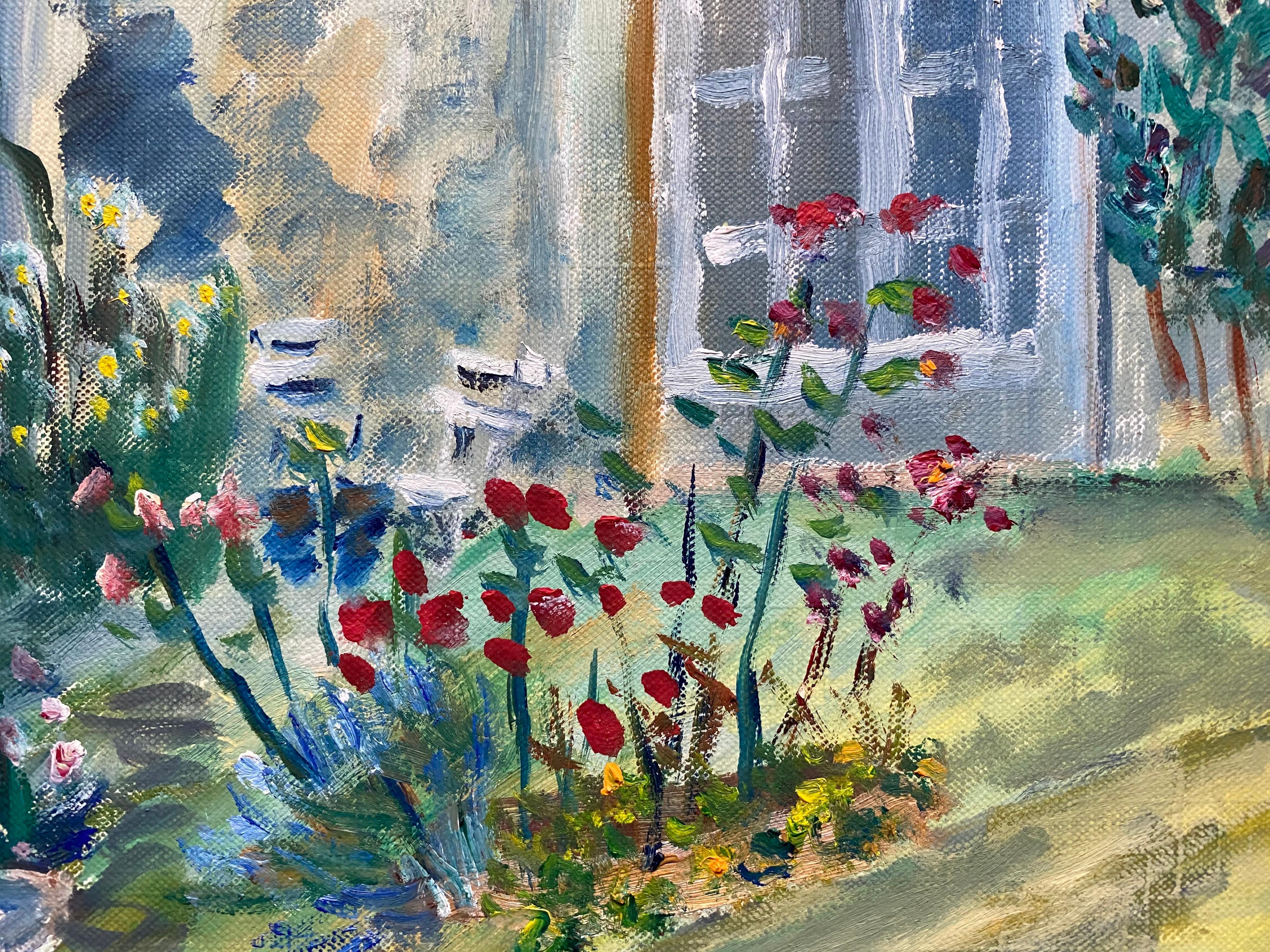 Beautiful French Landscape - Garden Flowers French Original Oil Painting 1