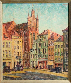 Beautiful illegibly signed Eastern European oil painting of a City