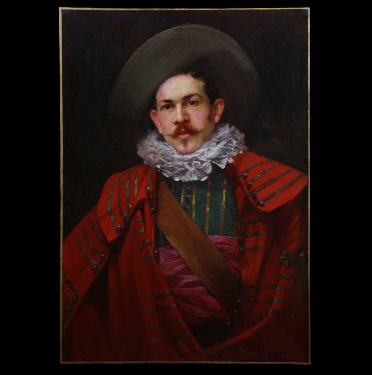 Beautiful Oil On Canvas, portrait of a musketeer French school 19th century - French School Painting by Unknown