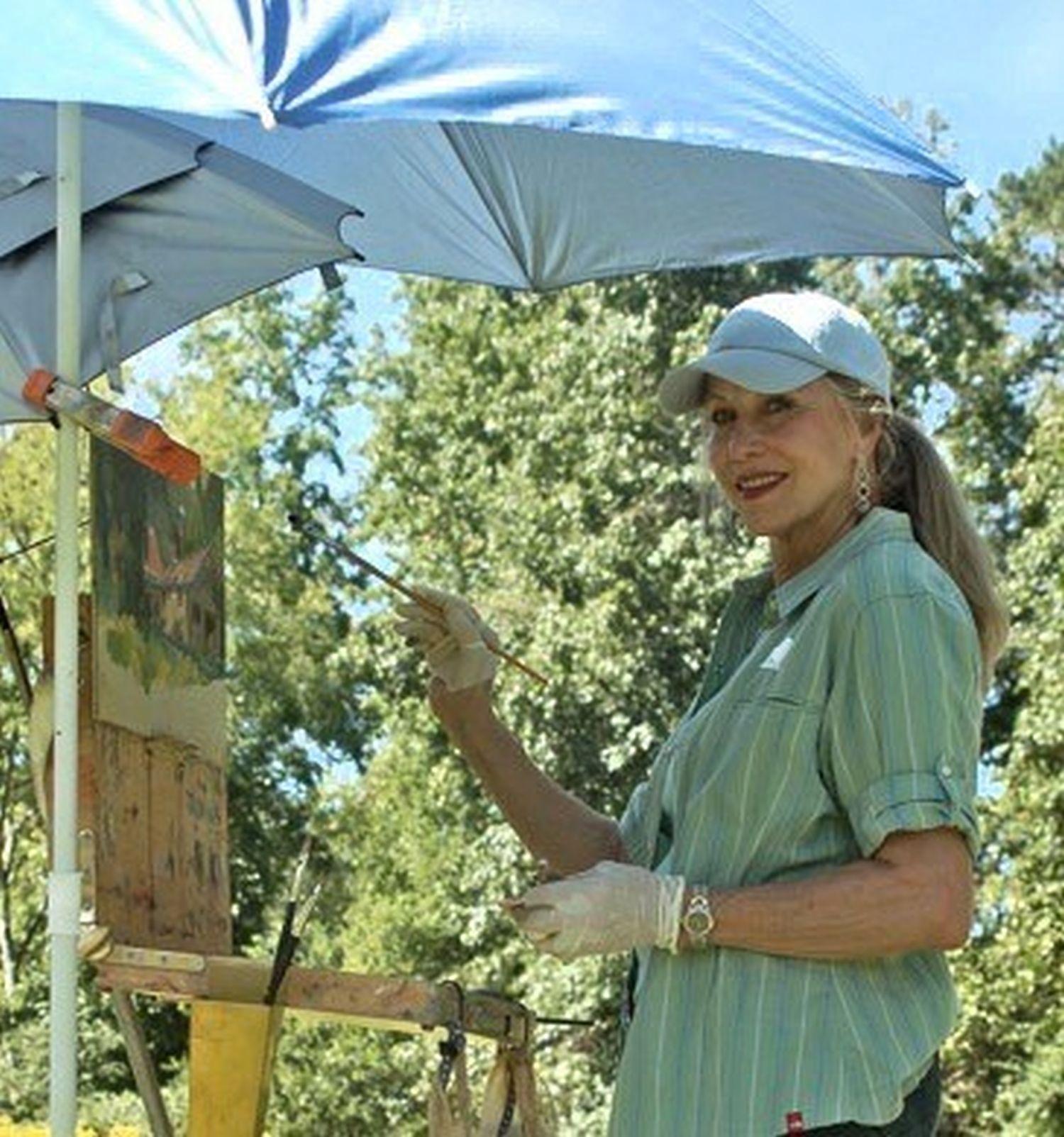 Beaver Pond, Plein Air Landscape Original Fine Art Oil on Linen Board - Gray Landscape Painting by Dee Beard Dean