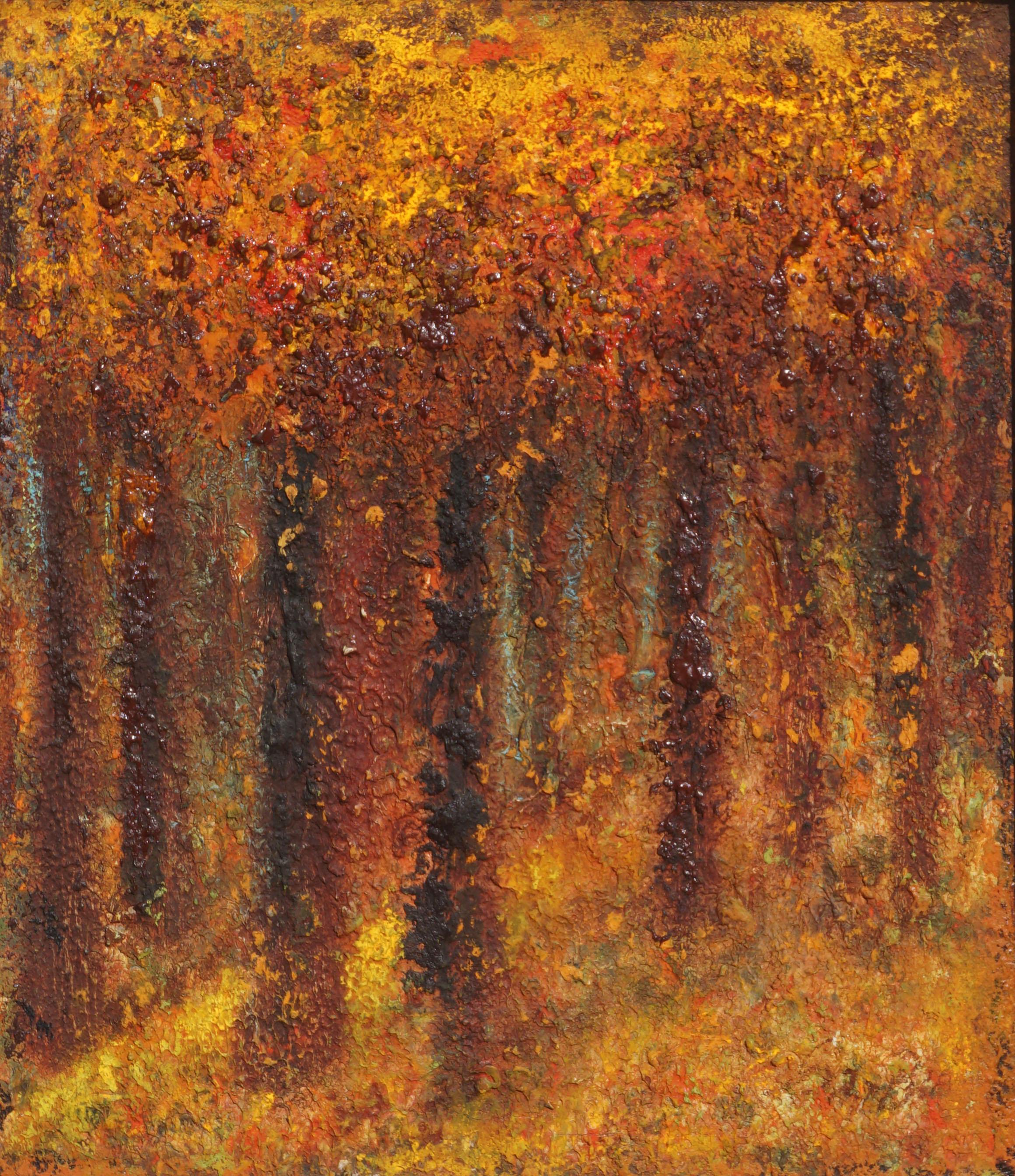 Herbst Explosion, Herbstwald Abstrakt-expressionistische Landschaft  – Painting von Unknown