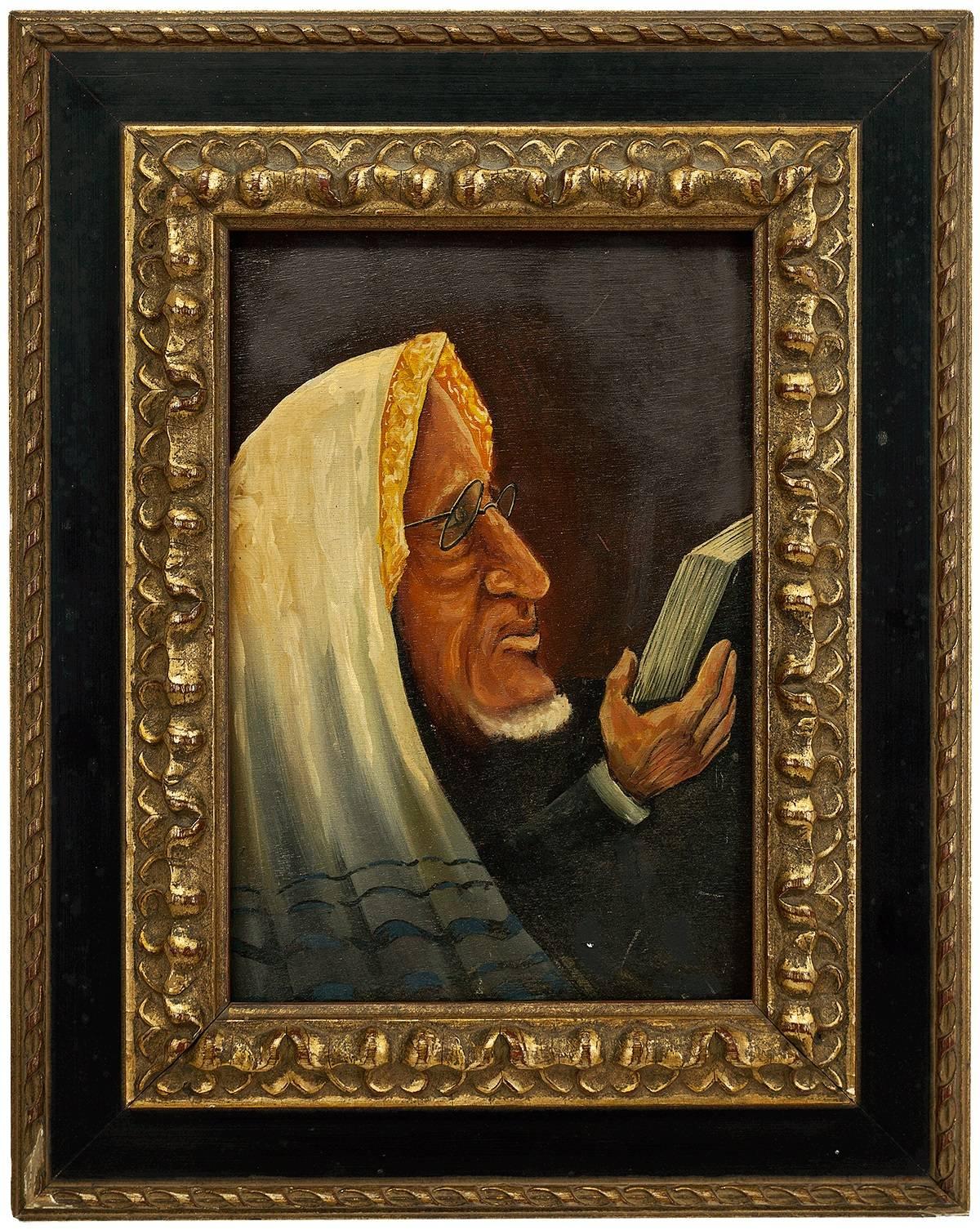 Unknown Figurative Painting - Belgian Modernist Judaica Oil Portrait of a Rabbi